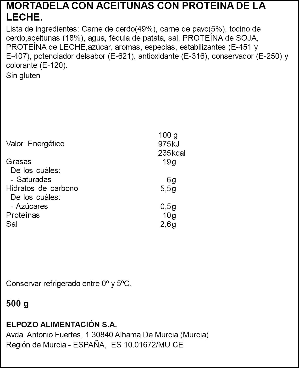 Mortadela Mini c/aceitunas El pozo 500g
