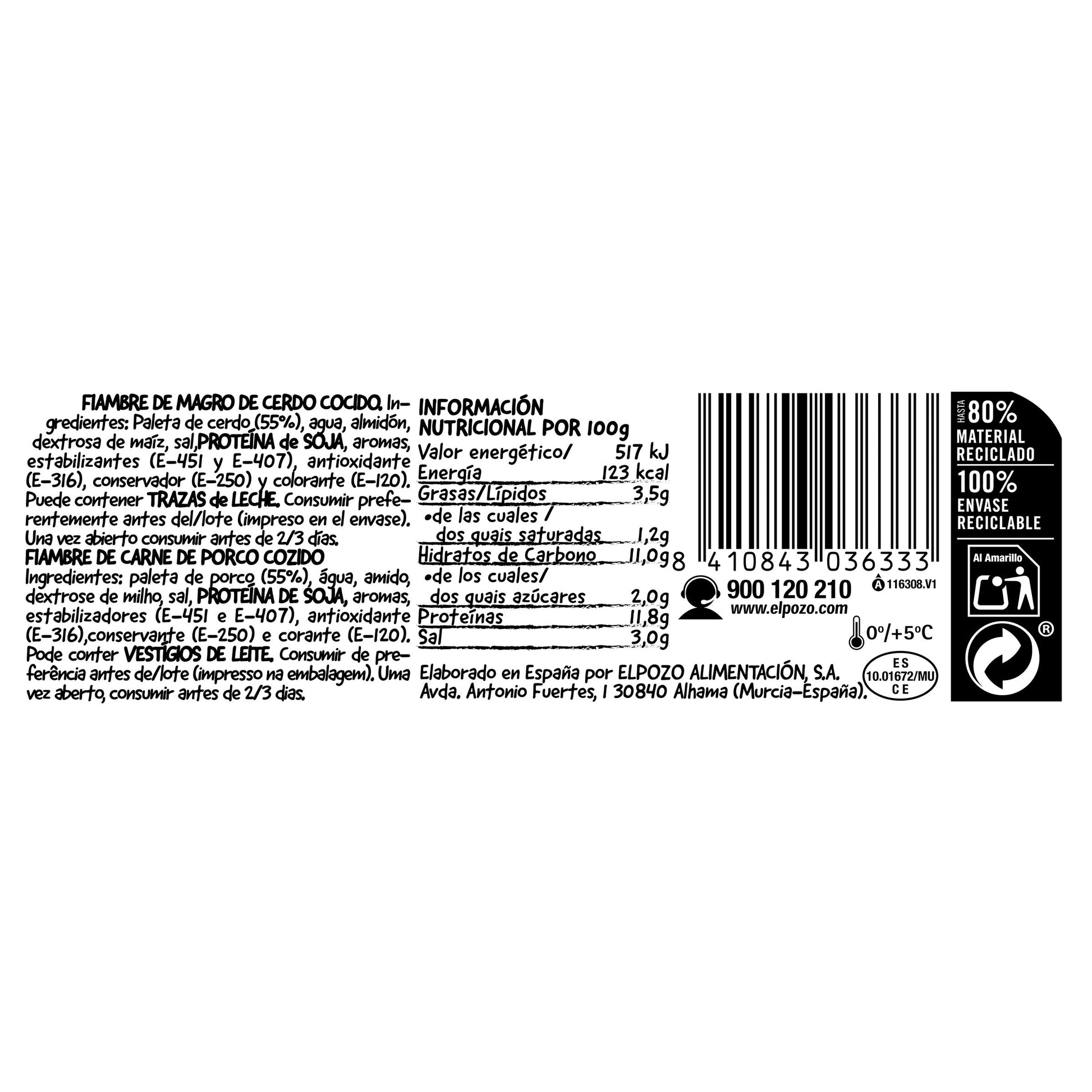 Jamón york maxi lonchas El pozo 300g