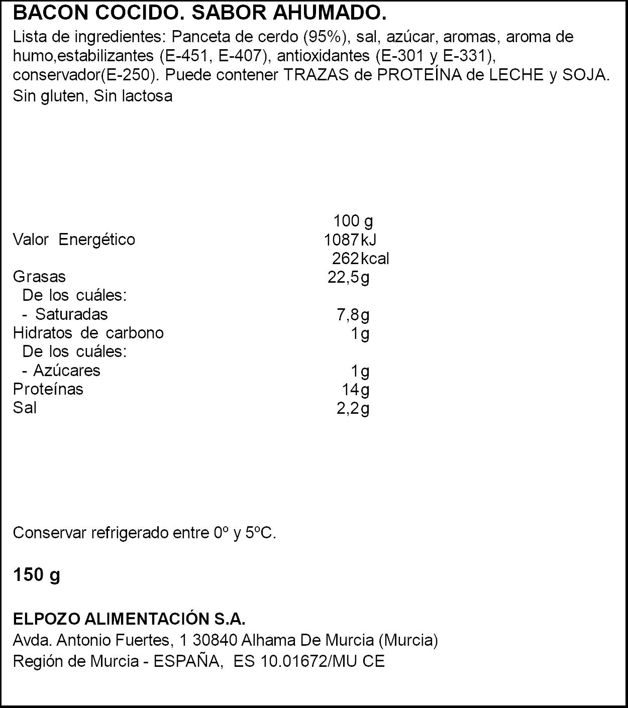 Bacon lonchas El pozo 150g
