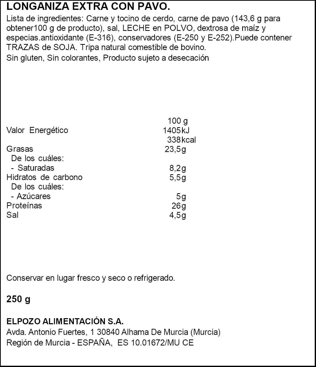 Longaniza imperial pavo El pozo 250g