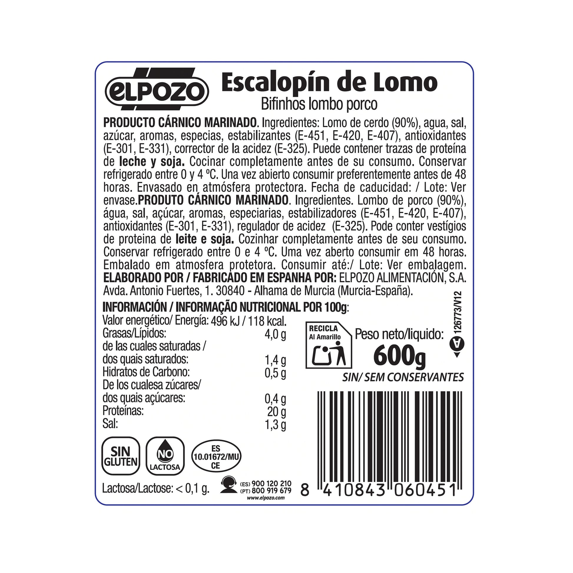 Escalopin de lomo Marinado extratierno El pozo 600g