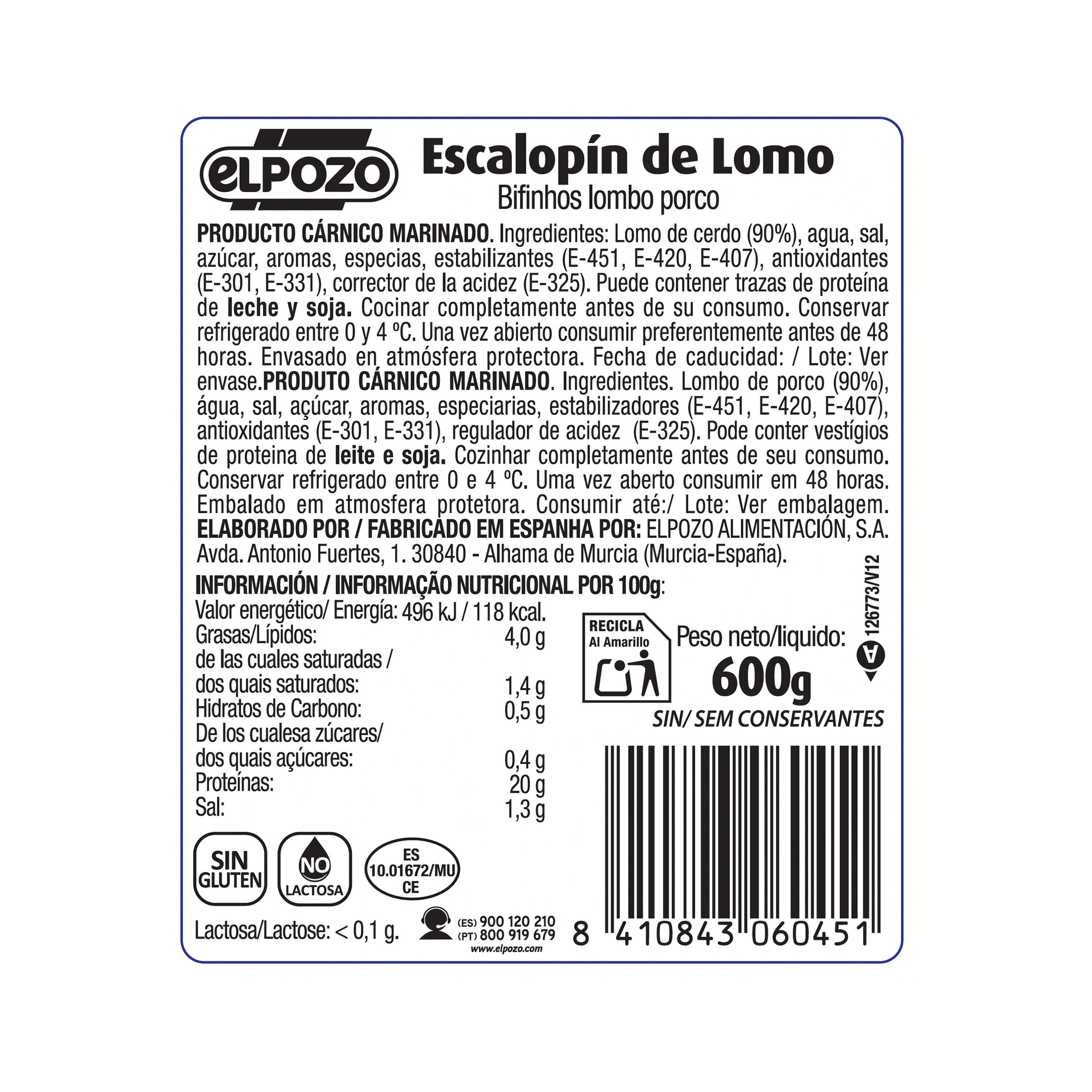 Escalopin de lomo Marinado extratierno El pozo 600g
