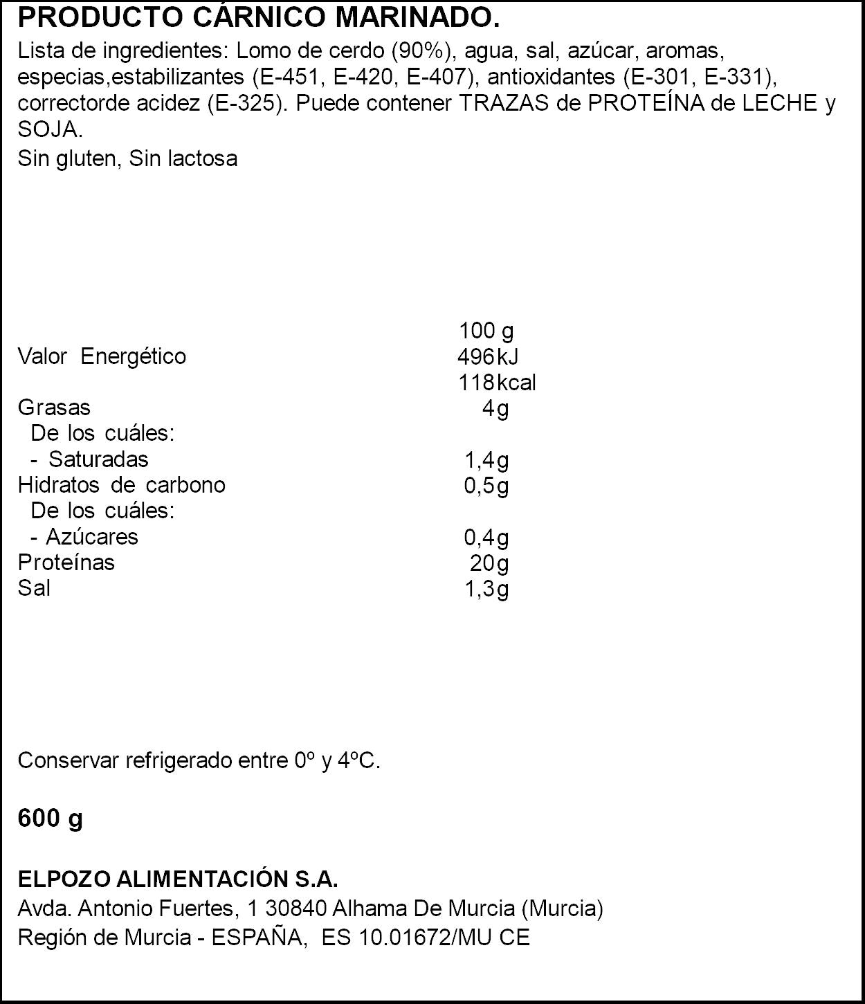 Escalopin de lomo Marinado extratierno El pozo 600g