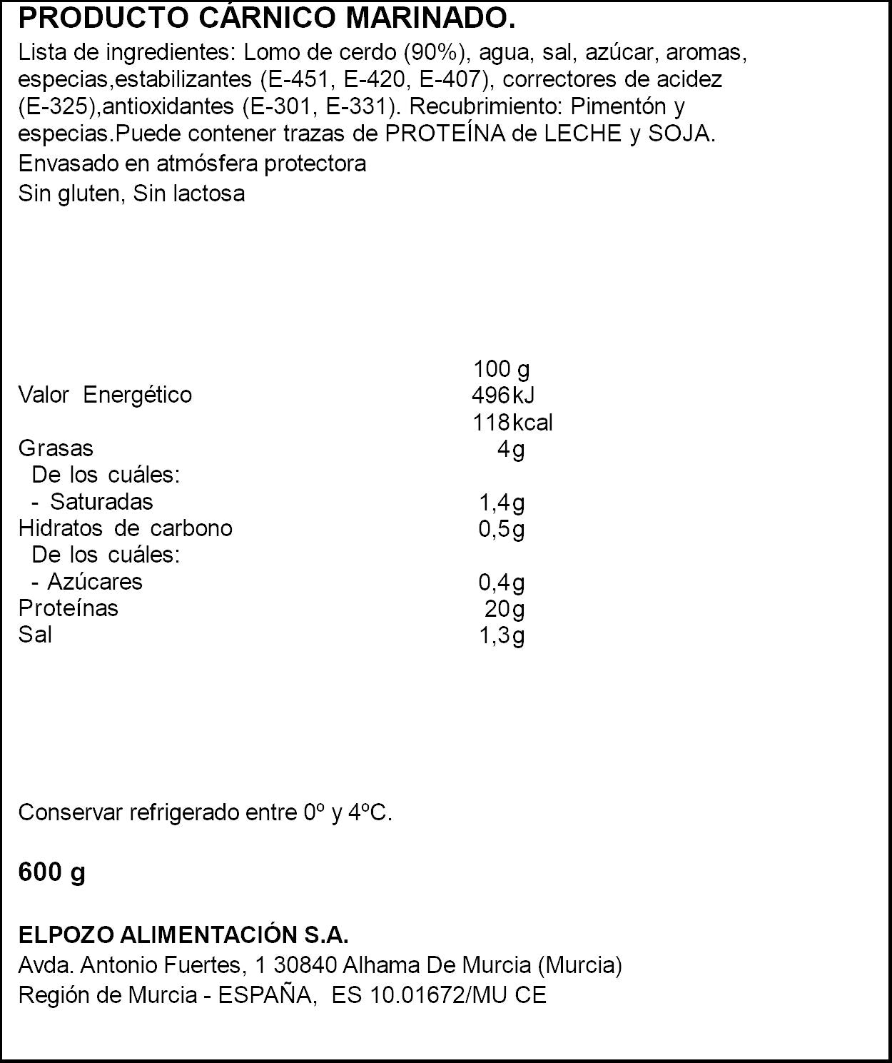 Escalopin de lomo Adobado extratierno El pozo 600g