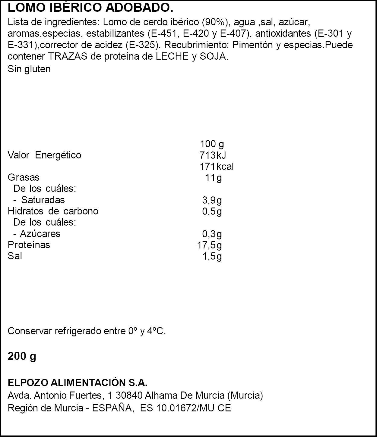 Cinta de lomo ibérico adobado El pozo 200g