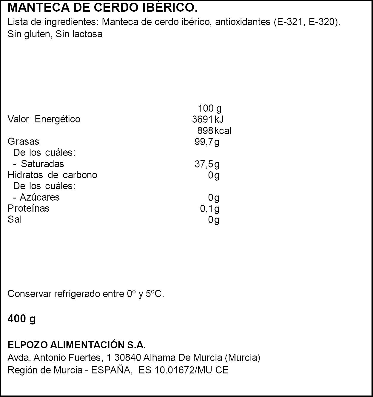 Manteca de cerdo ibérico Legado 400g