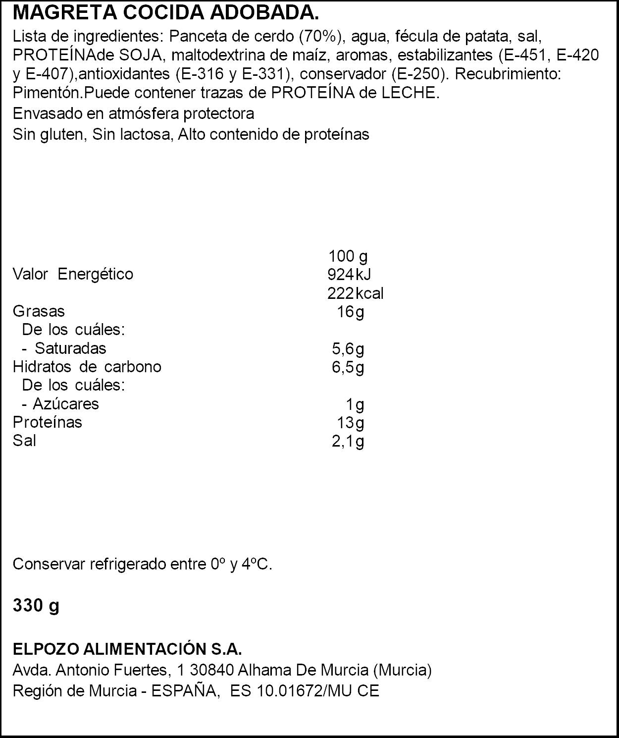 Magreta de cerdo adobada 330g El pozo
