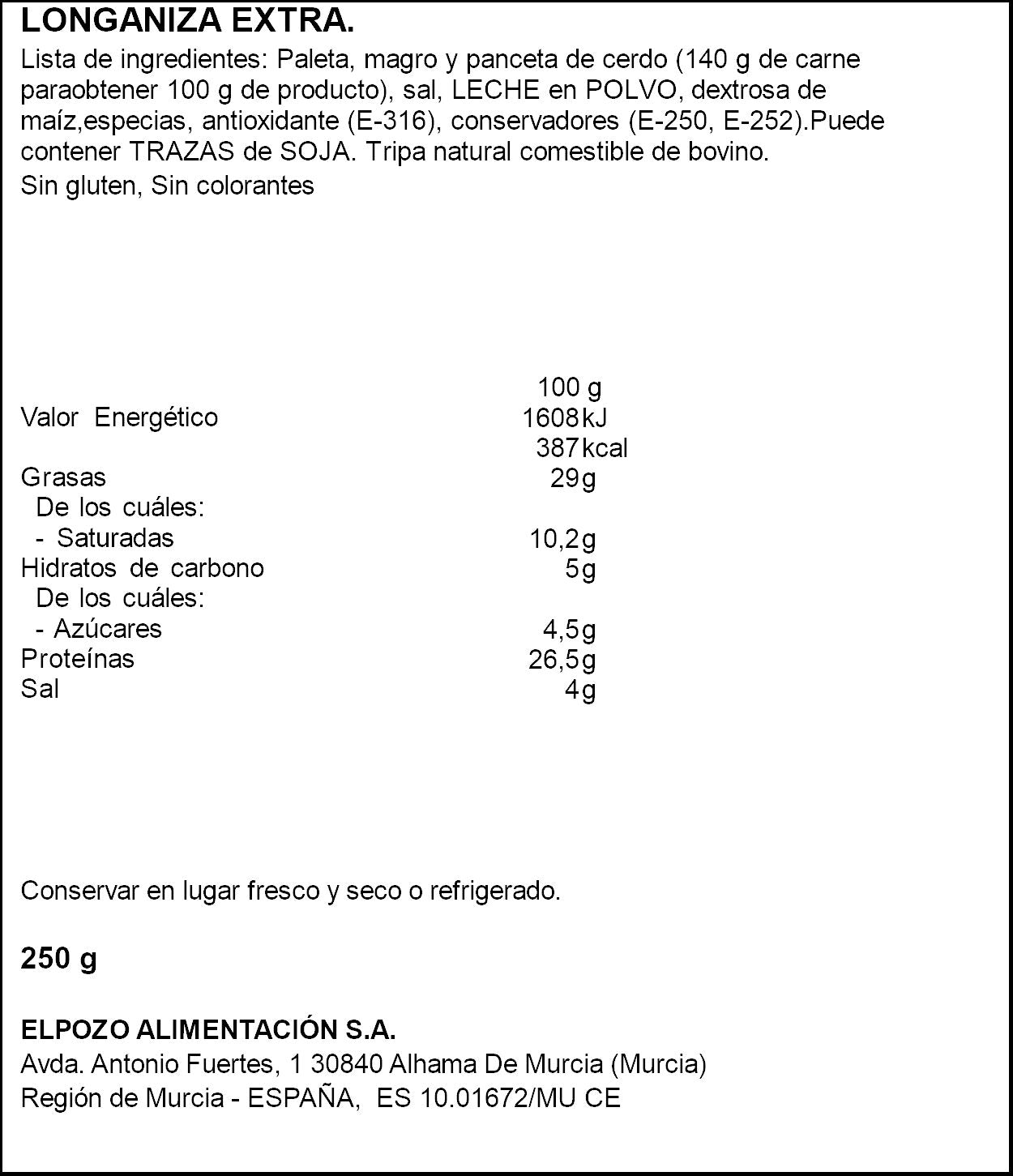 Longaniza imperial clásica El pozo 230g