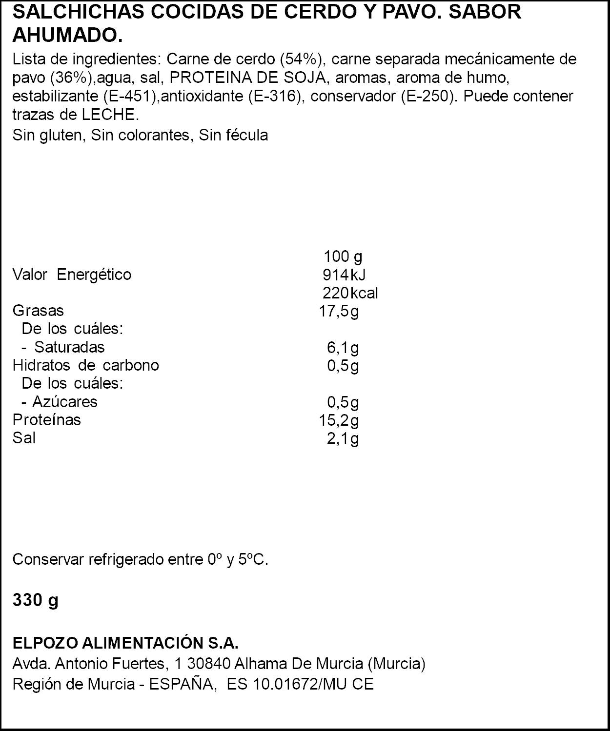 Salchicha s/fécula s/colorant king El pozo 330g
