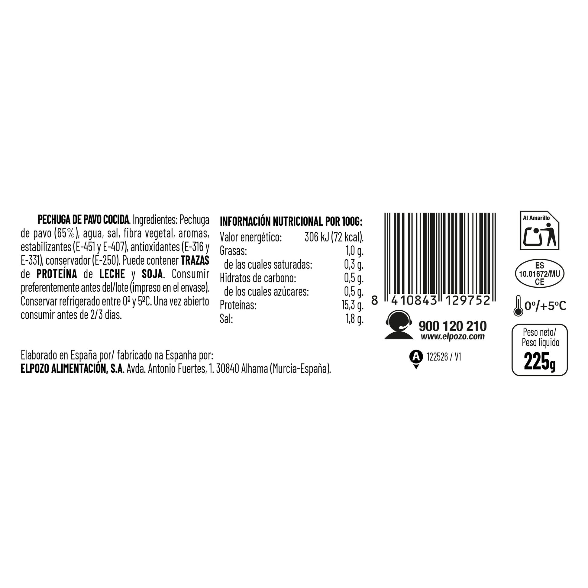 Pechuga pavo bajo grasa lonchas El pozo 200g