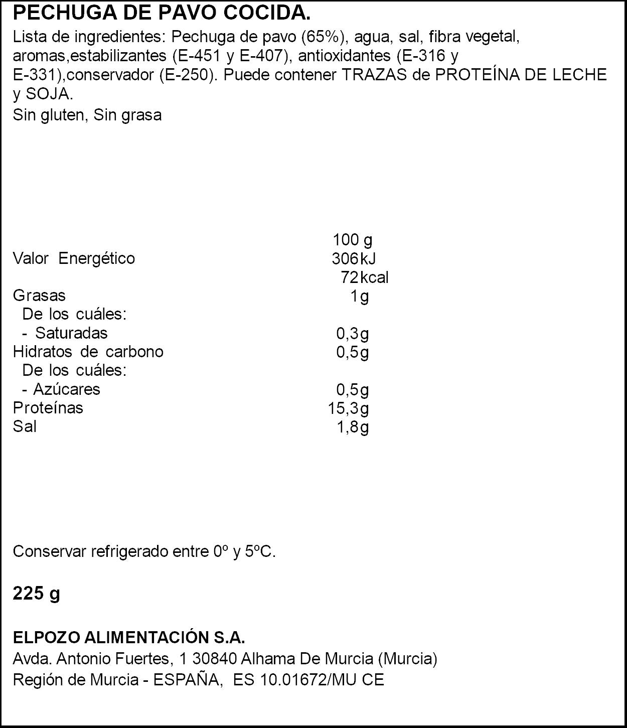 Pechuga pavo bajo grasa lonchas El pozo 200g