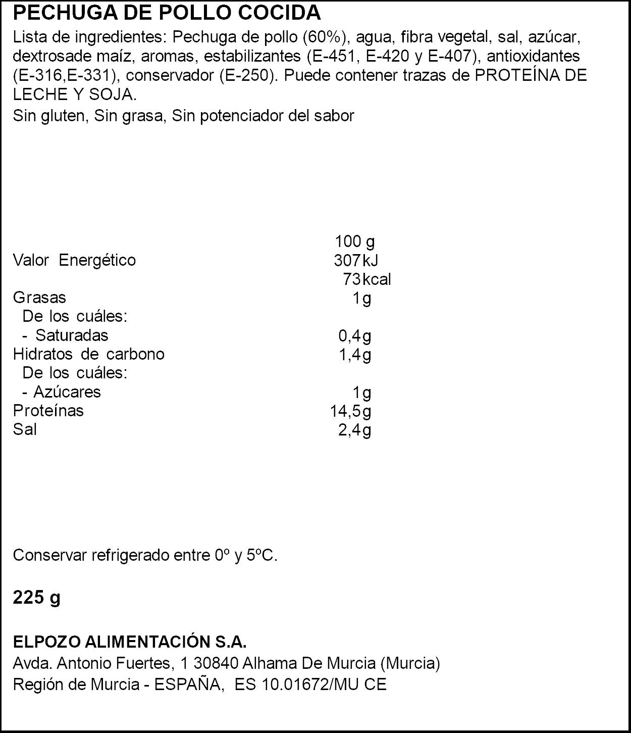 Pechuga pollo bajo en grasa loncha El pozo 225g