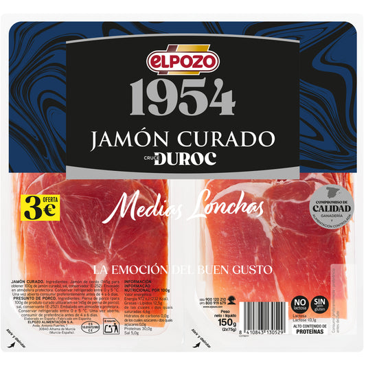 Jamon curado duroc 1954 medias lonchas El pozo p2 75g/u La Despensa
