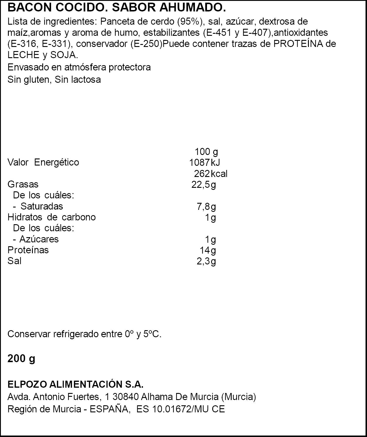 Bacon tiras family El pozo p2 100g/u