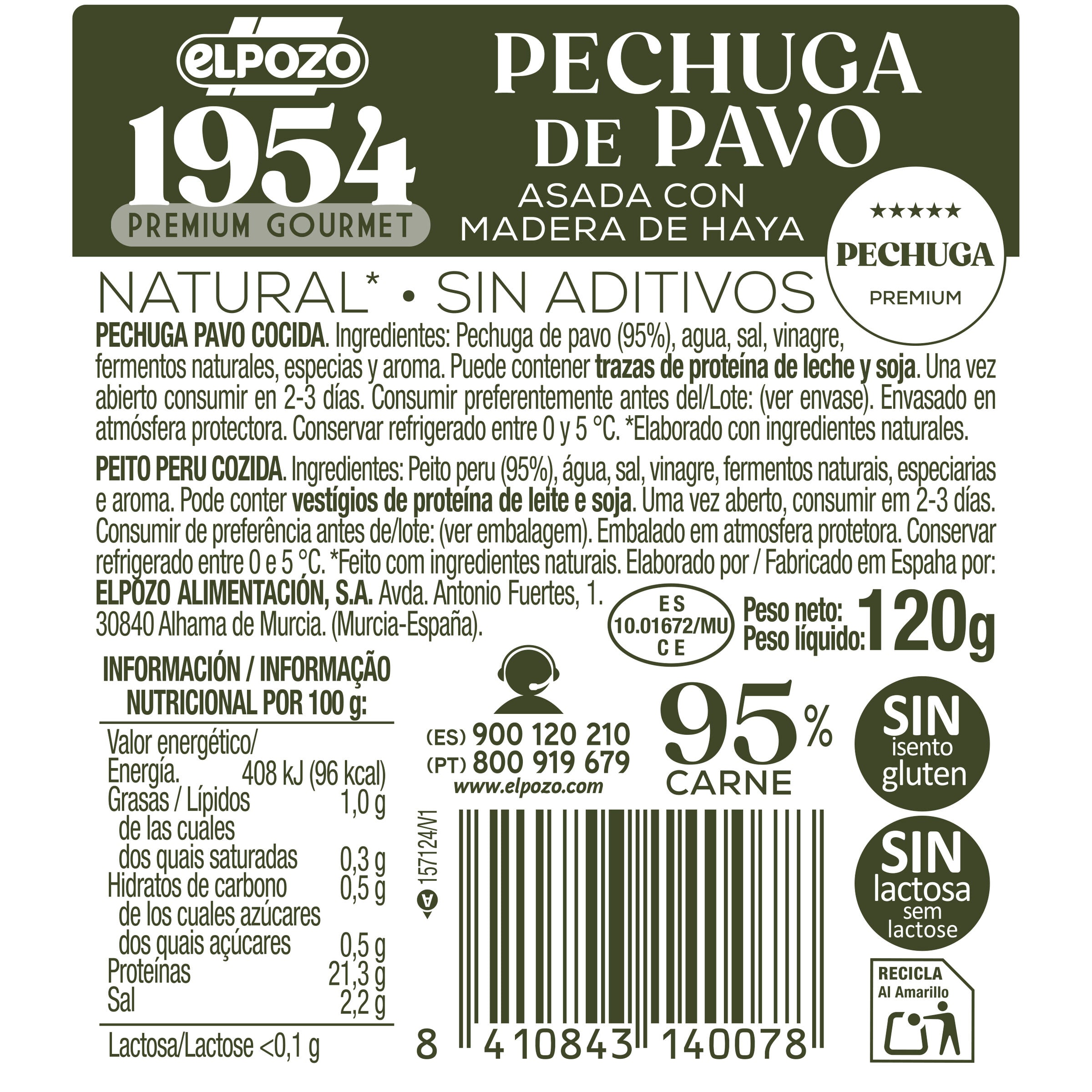 Pechuga pavo asado natural 95% sin aditivos 1954 El pozo 120g