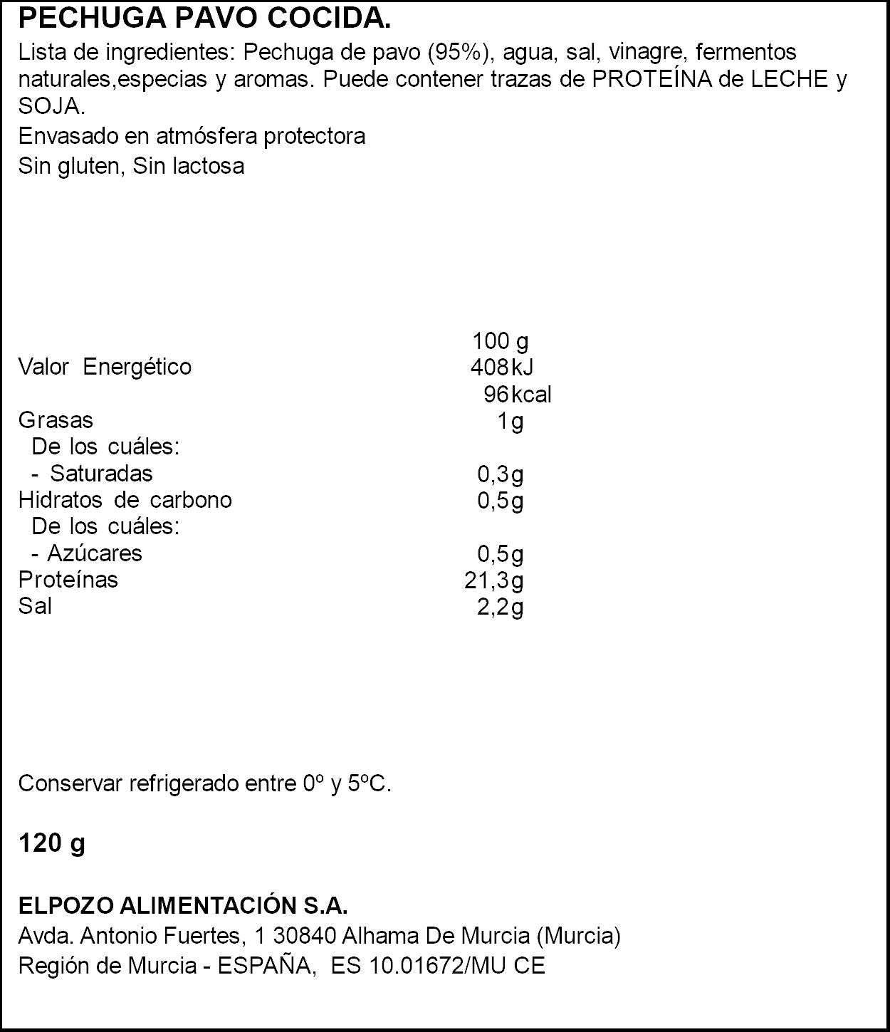 Pechuga pavo asado natural 95% sin aditivos 1954 El pozo 120g