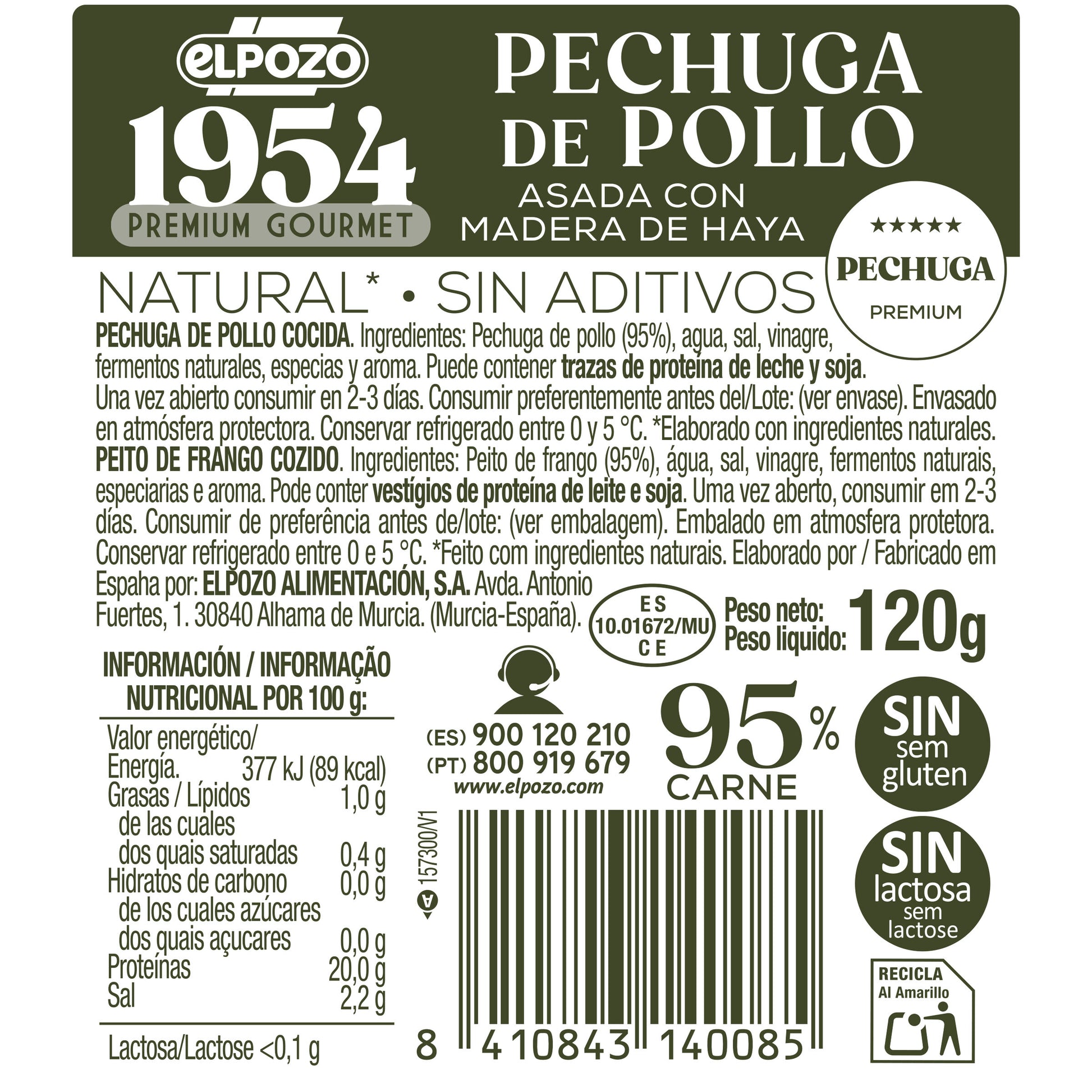 Pechuga pollo asado natural 95% sin aditivos 1954 El pozo 120g