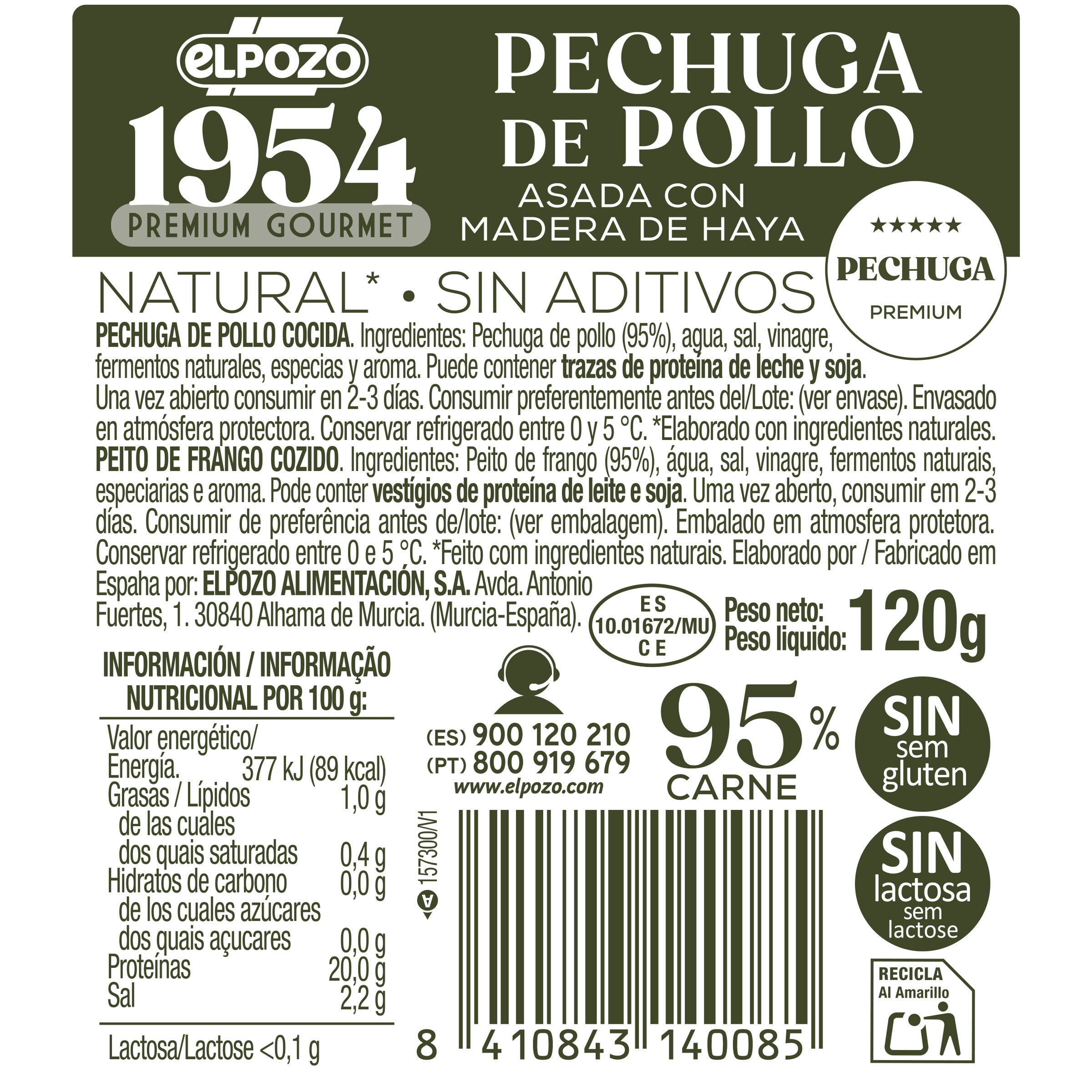 Pechuga pollo asado natural 95% sin aditivos 1954 El pozo 120g