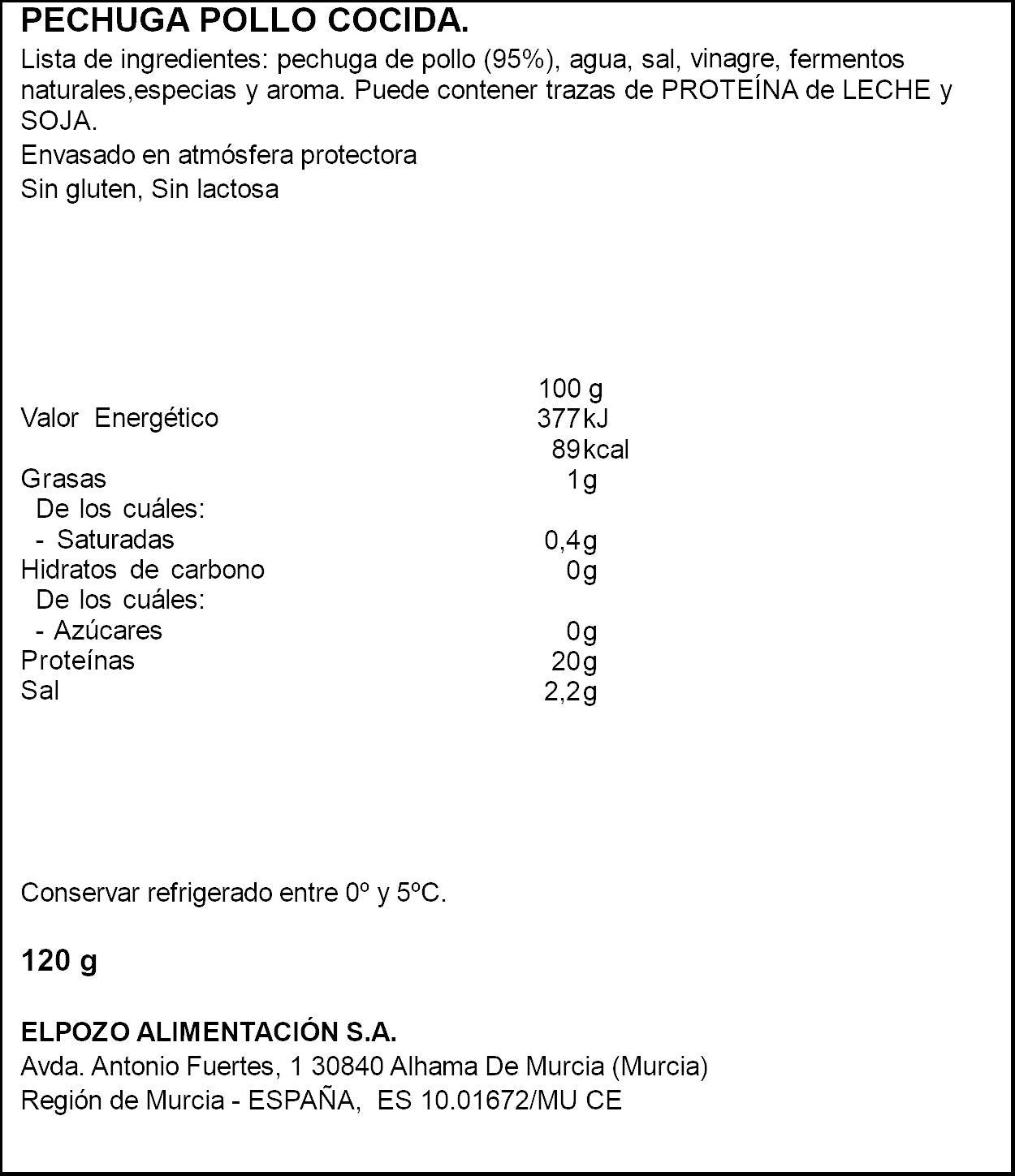 Pechuga pollo asado natural 95% sin aditivos 1954 El pozo 120g