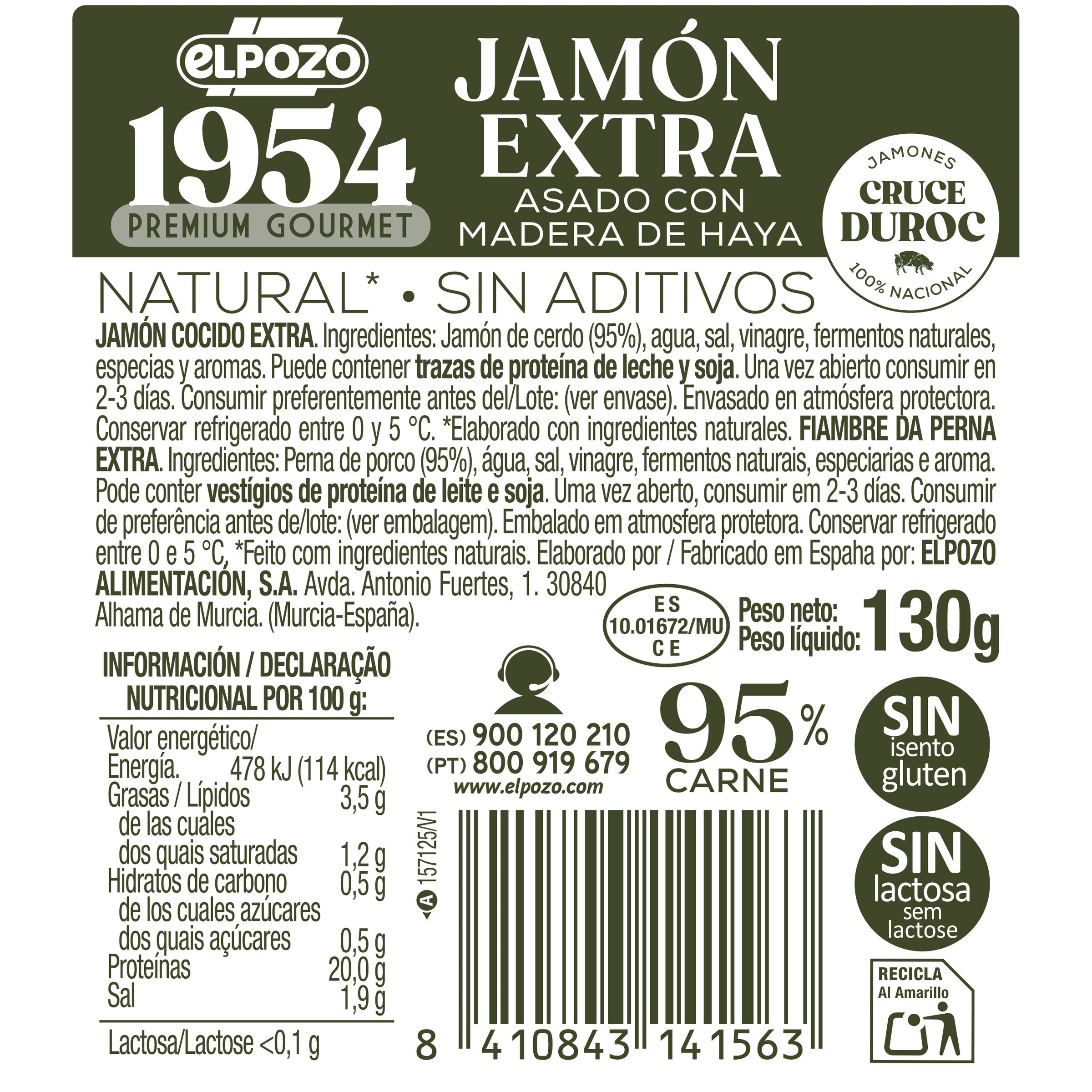 Jamon asado natural 95% sin aditivos 1954 El pozo 120g