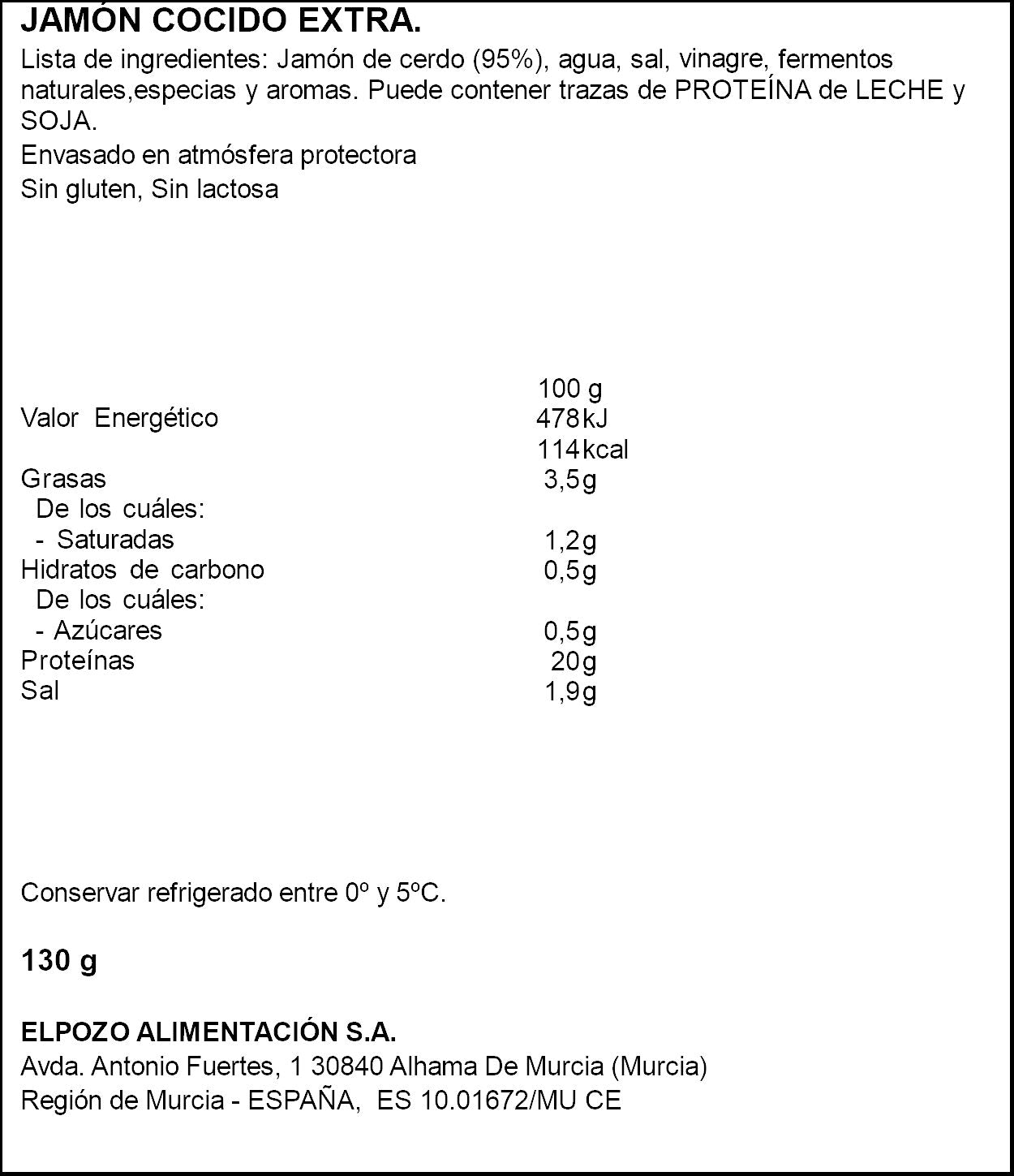 Jamon asado natural 95% sin aditivos 1954 El pozo 120g