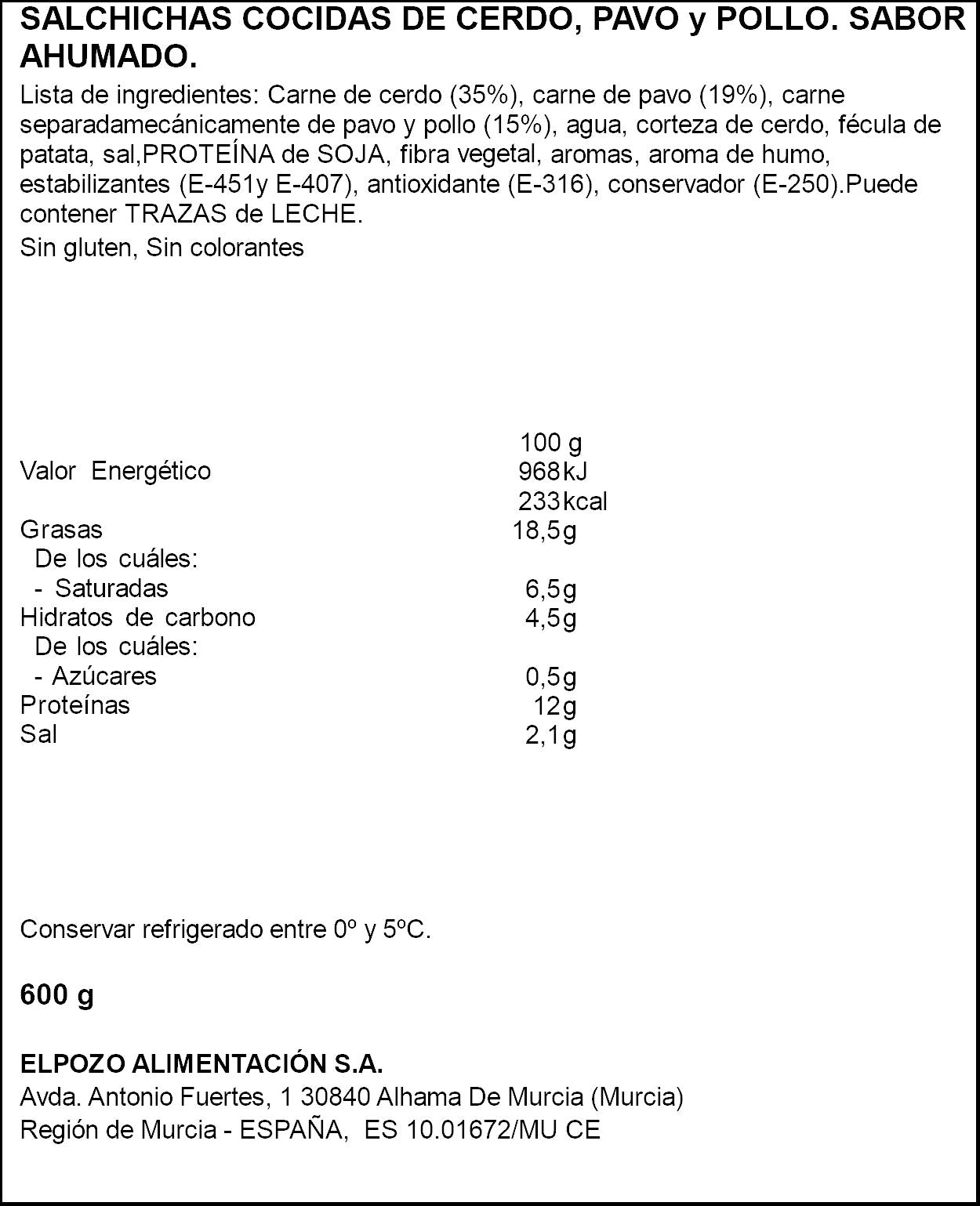 Salchicha big classic El pozo p3 200g/u