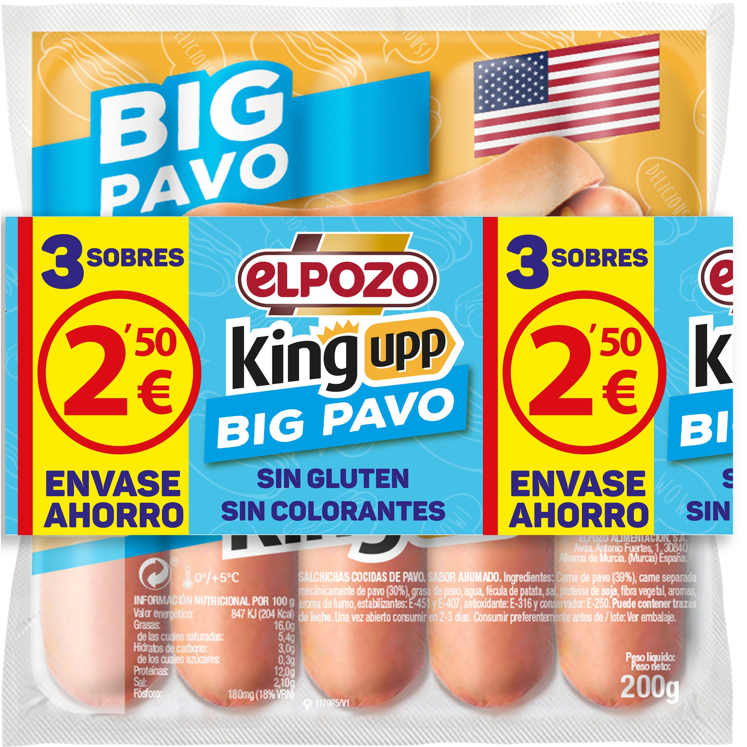 Salchicha pavo big El pozo p3 200g/u