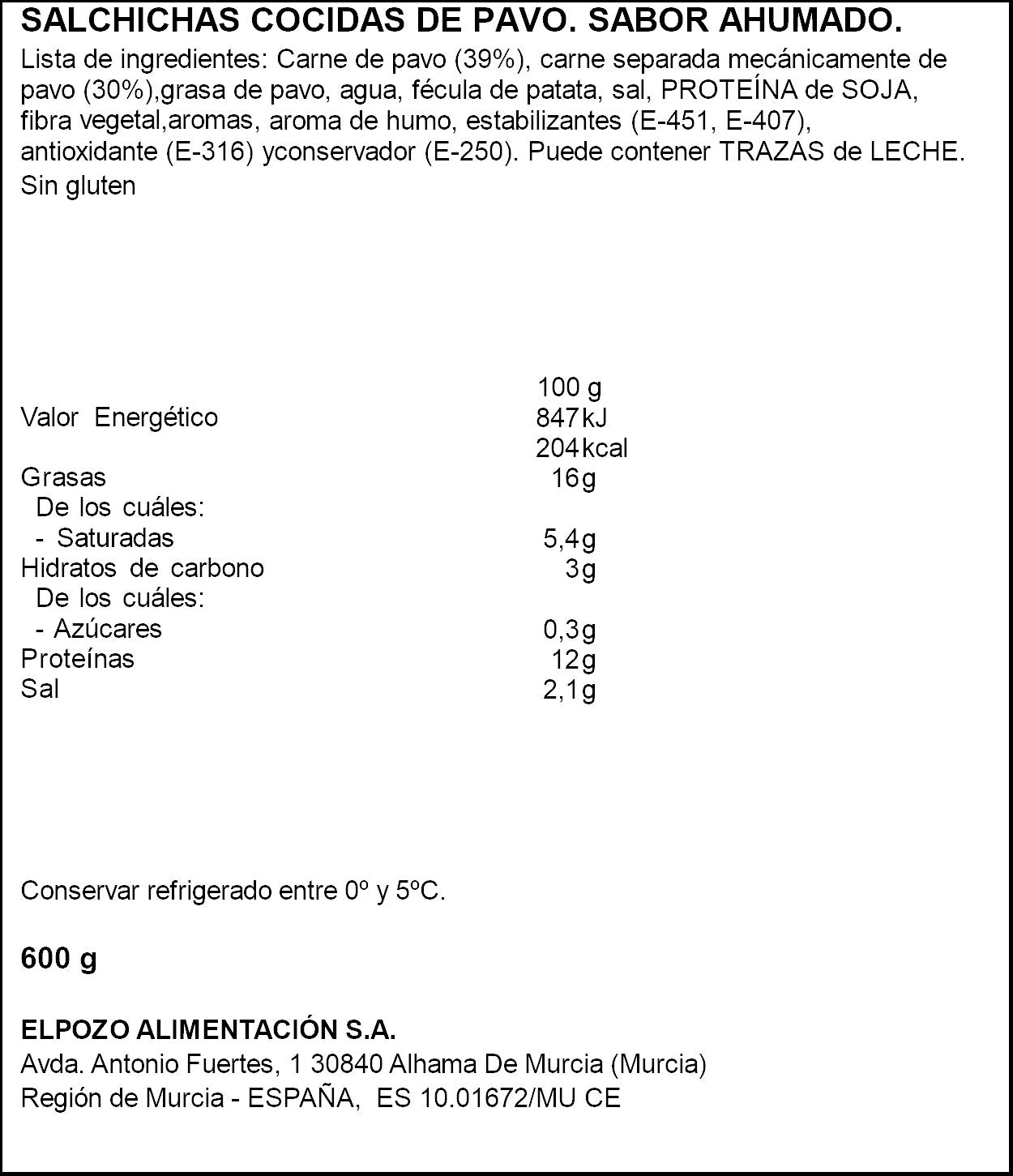Salchicha pavo big El pozo p3 200g/u