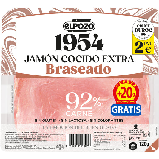 Jamon cocido extra braseado 1954 El pozo 140g La Despensa
