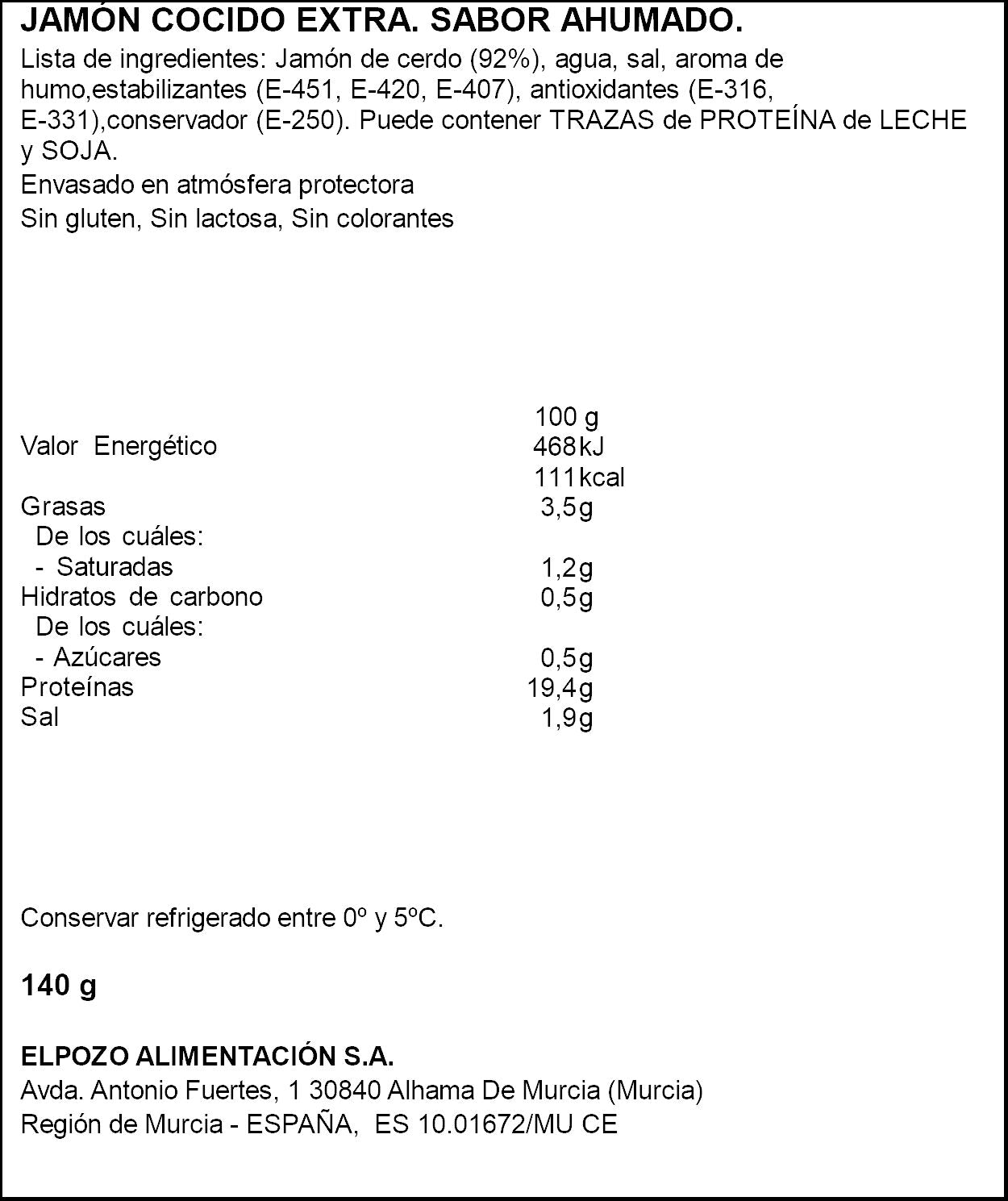 Jamon cocido extra braseado 1954 El pozo 140g