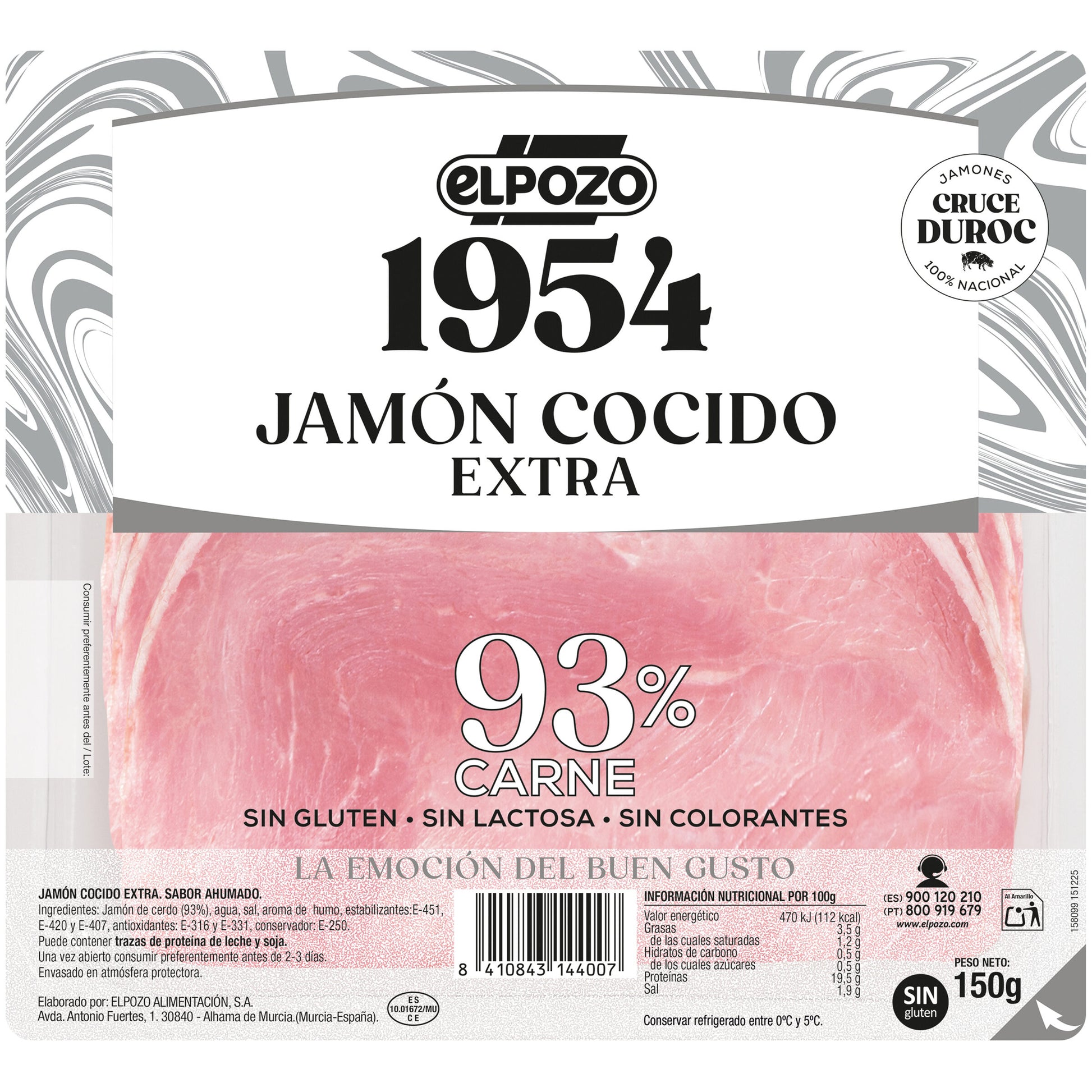 Jamon cocido extra lonchas 1954 El pozo 150g