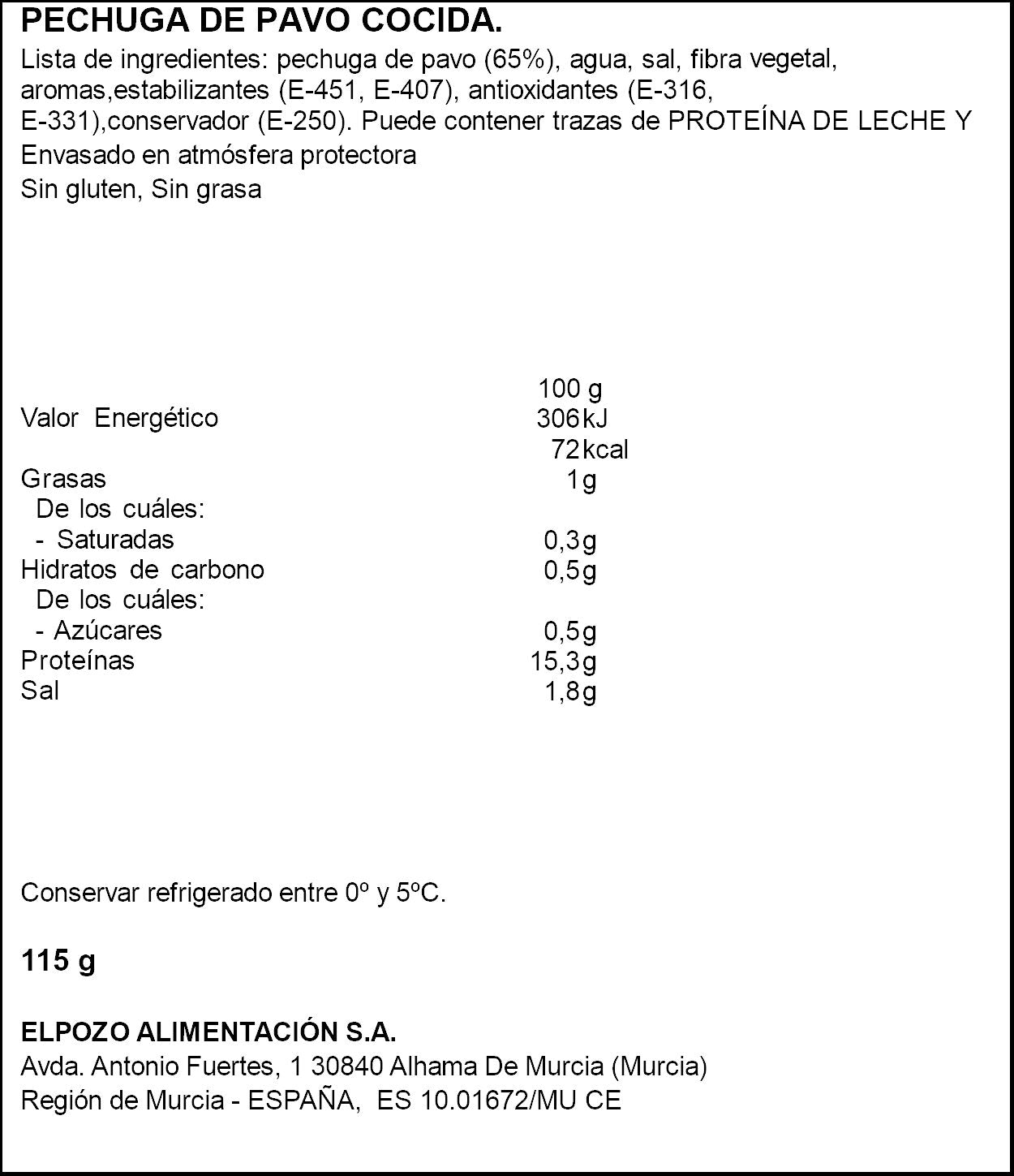 Pechuga pavo finas lonchas b/grasa El pozo 1.50€ 115g