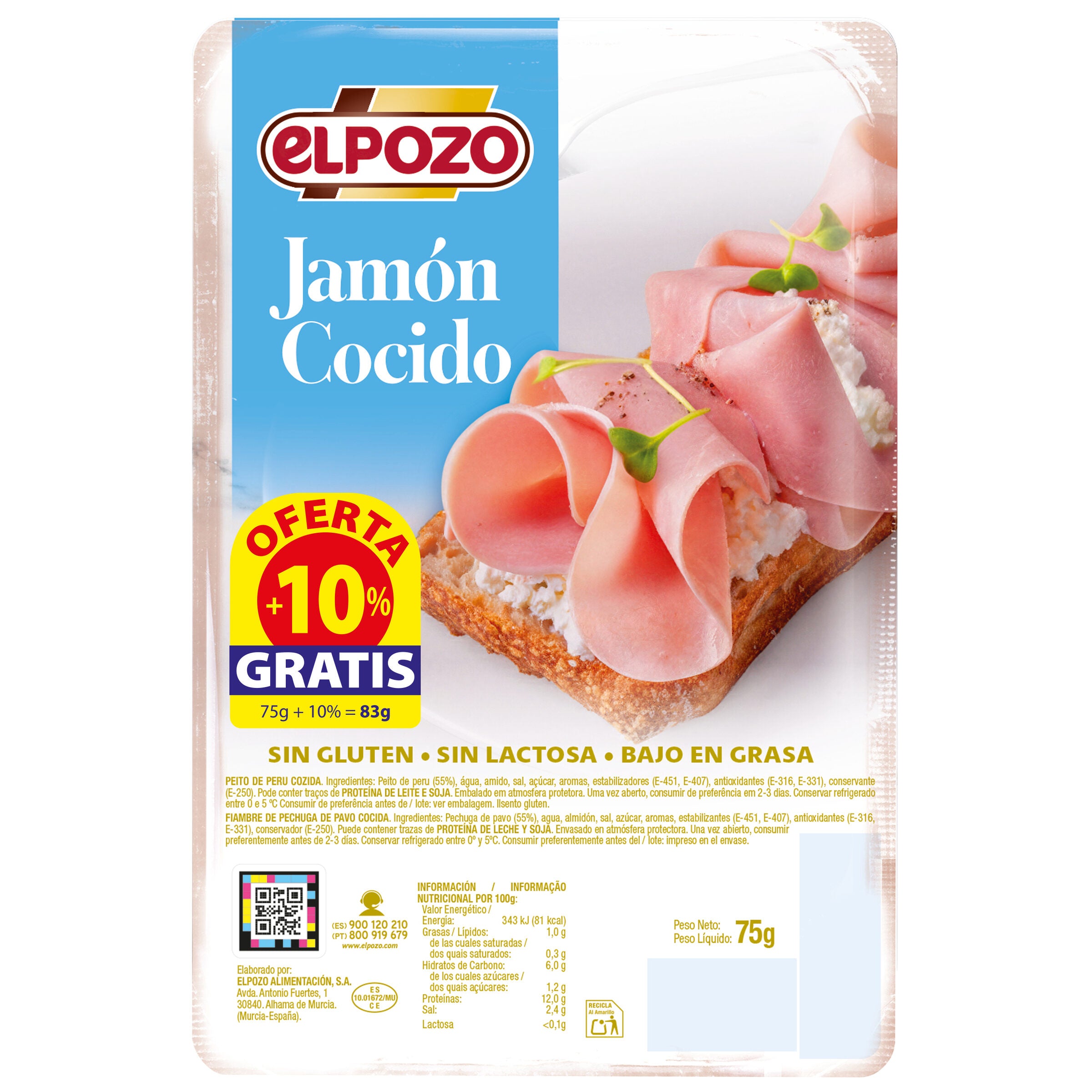 Jamón cocido lonchas clasico El pozo 80g