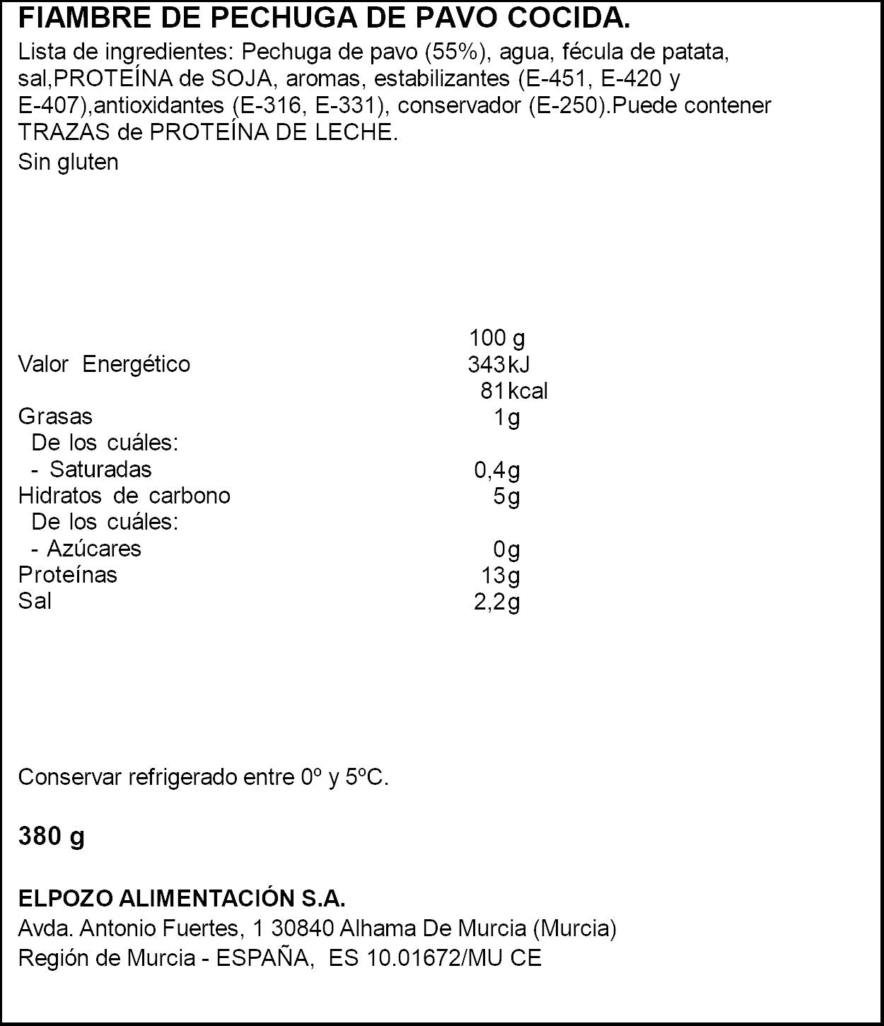 Pechuga pavo mini El pozo 380g