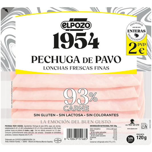 Pechuga pavo lonchas 1954 El pozo 120g La Despensa