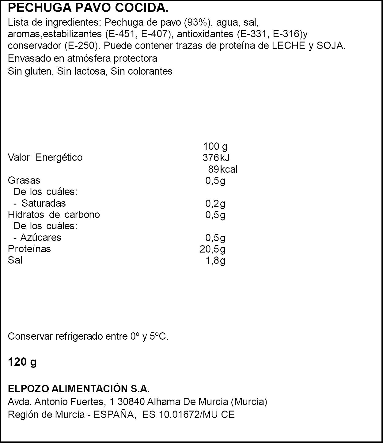 Pechuga pavo lonchas 1954 El pozo 120g