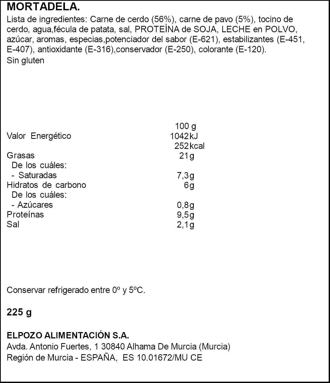 Mortaleda siciliana lonchas El pozo 225g