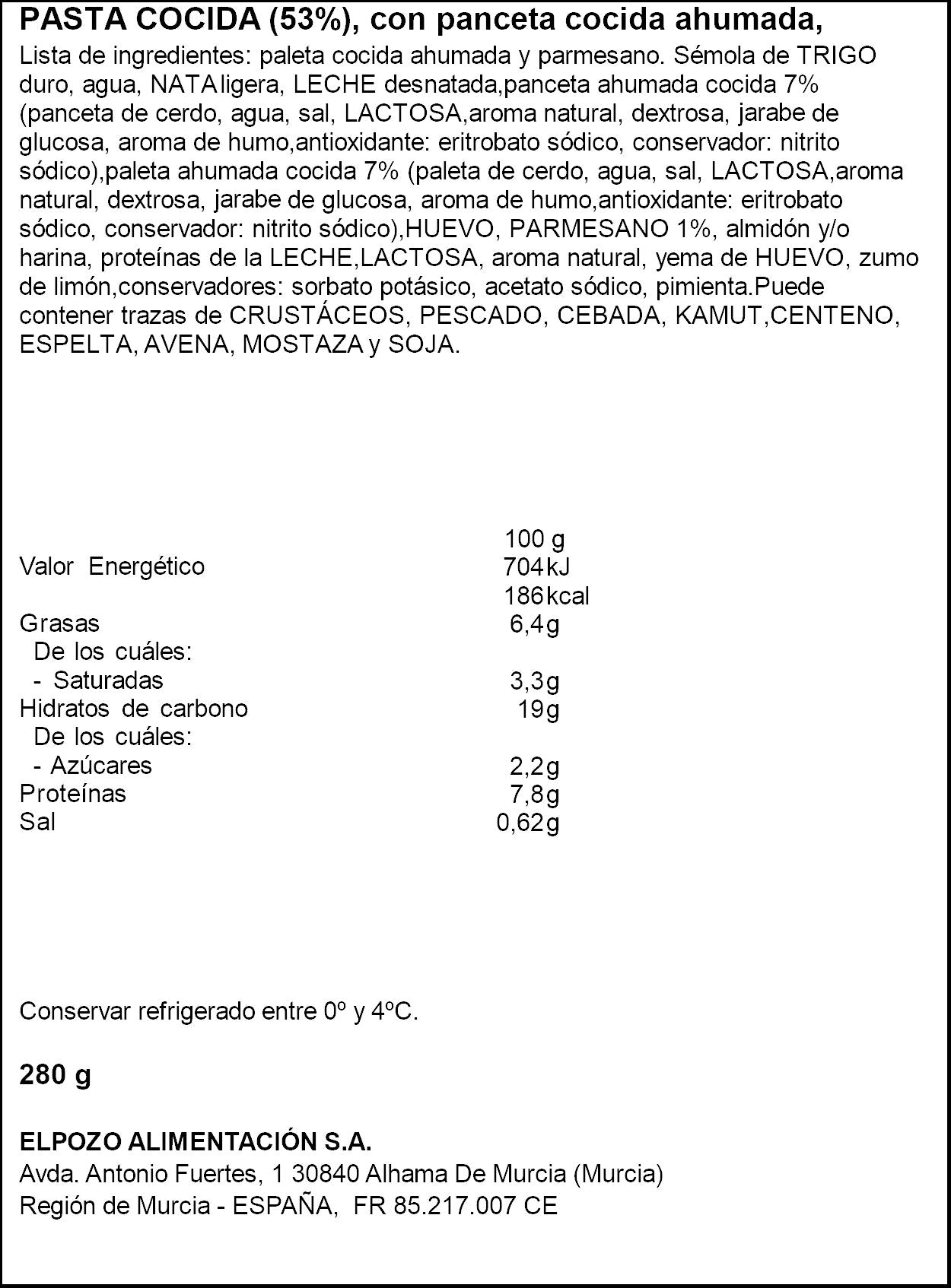 Pasta carbonara El Pozo 280g