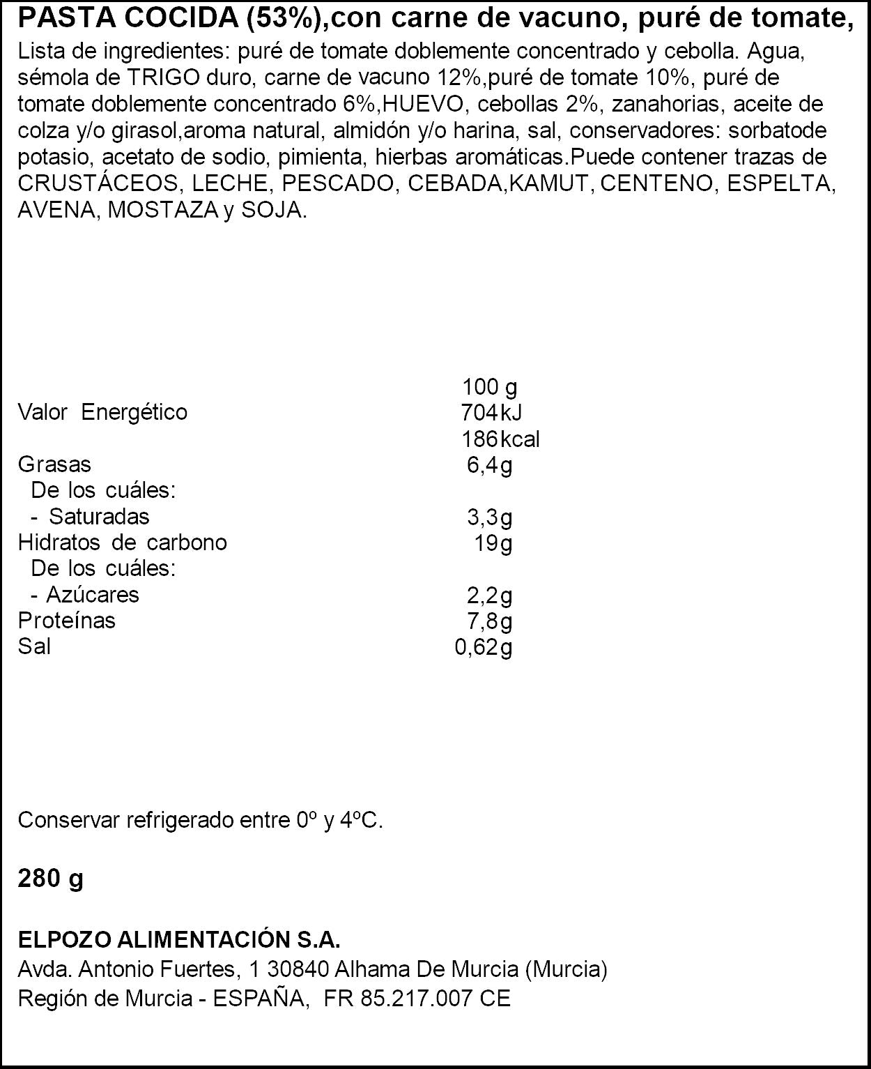 Pasta boloñesa El Pozo 280g