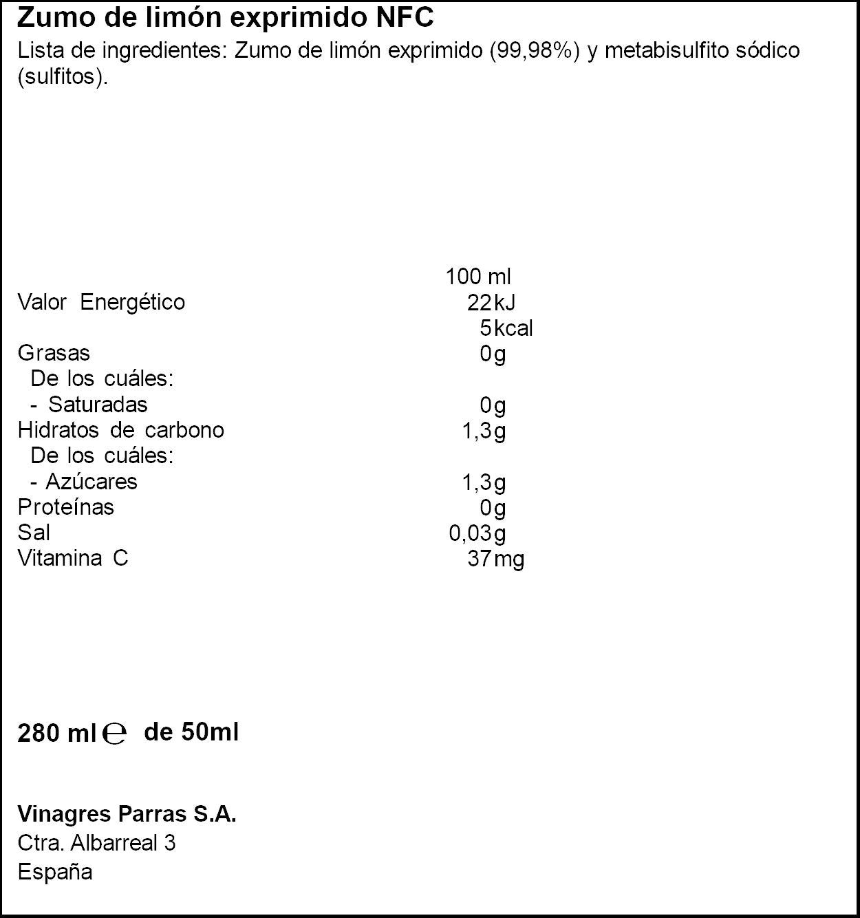 Aderezo limón exprimido Parras 280ml
