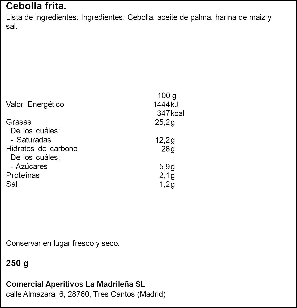 Cebolla frita Madrileña 250g