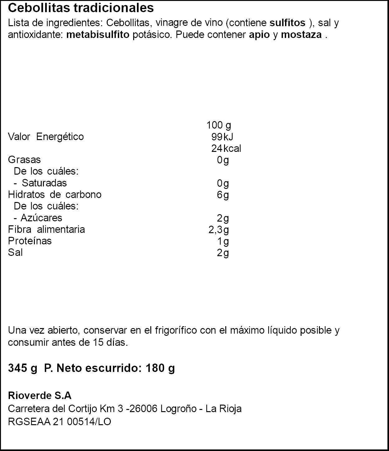 Cebollita tradicionales agridulces Rioverde 345g escurr