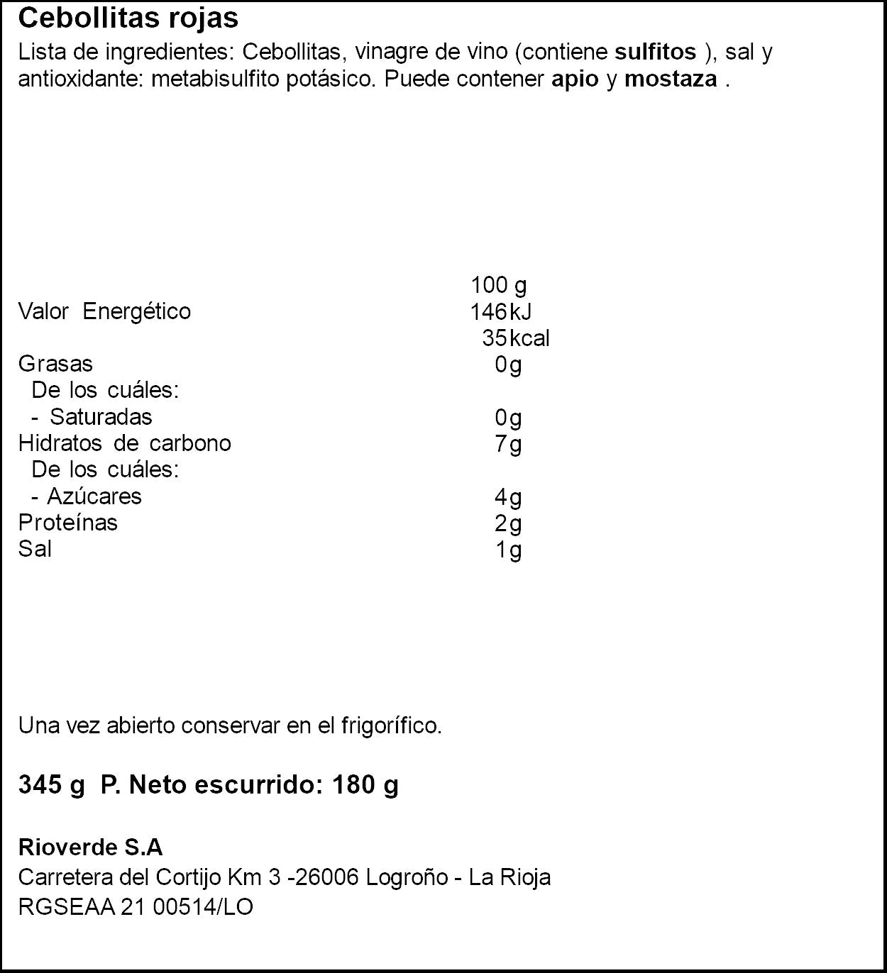 Cebollita roja cristal Rioverde 180g escurr