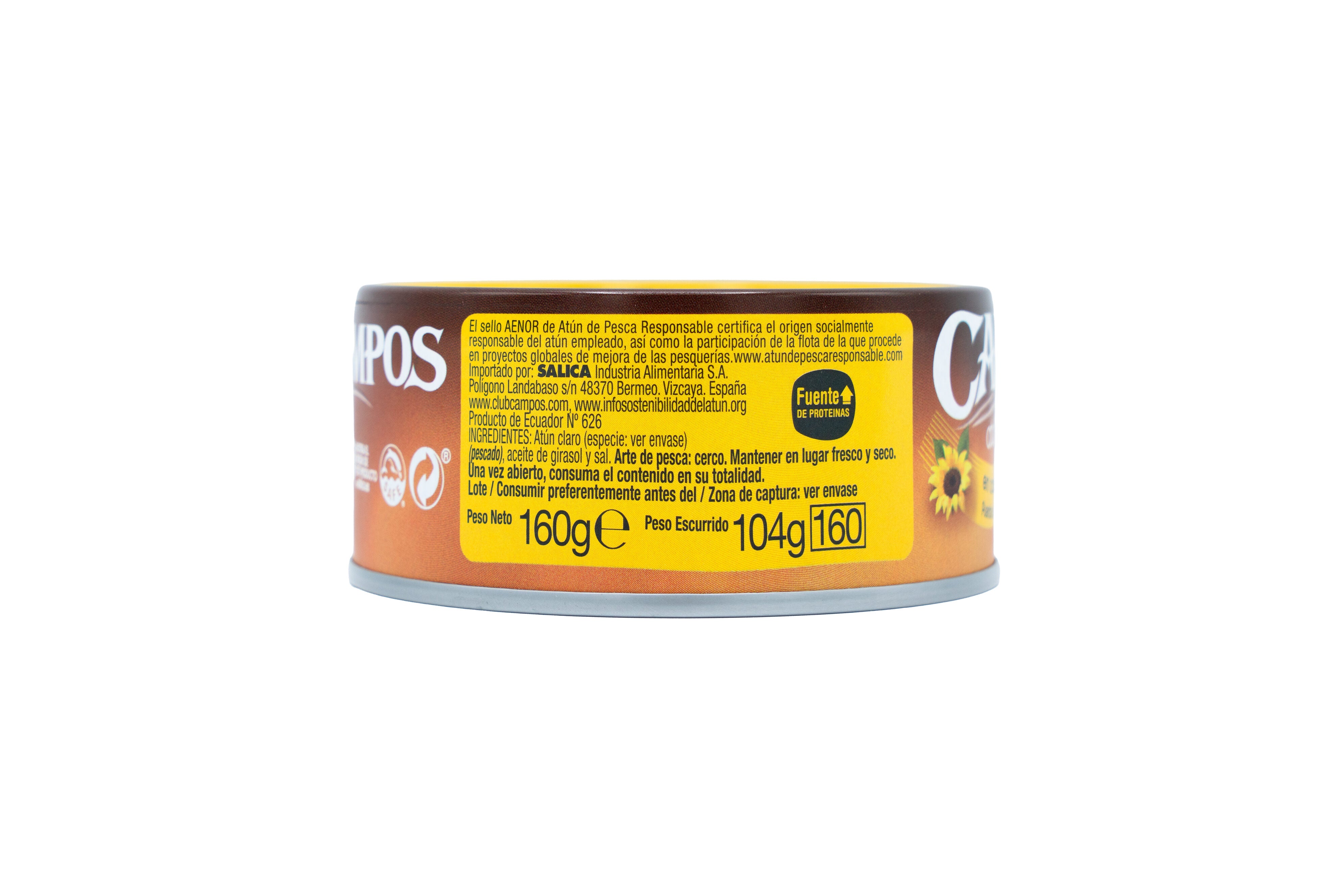 Atun claro aceite girasol lata Campos 104g escurr