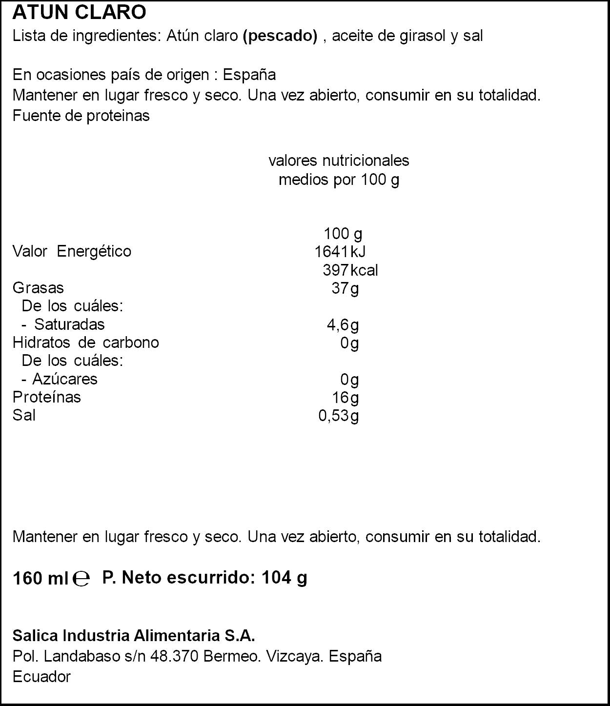 Atun claro aceite girasol lata Campos 104g escurr