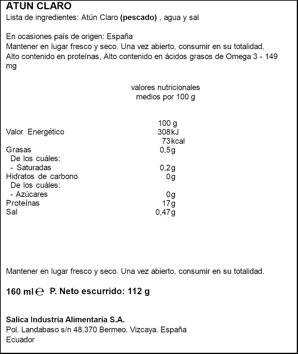 Atun claro natural lata Campos 112g escurr