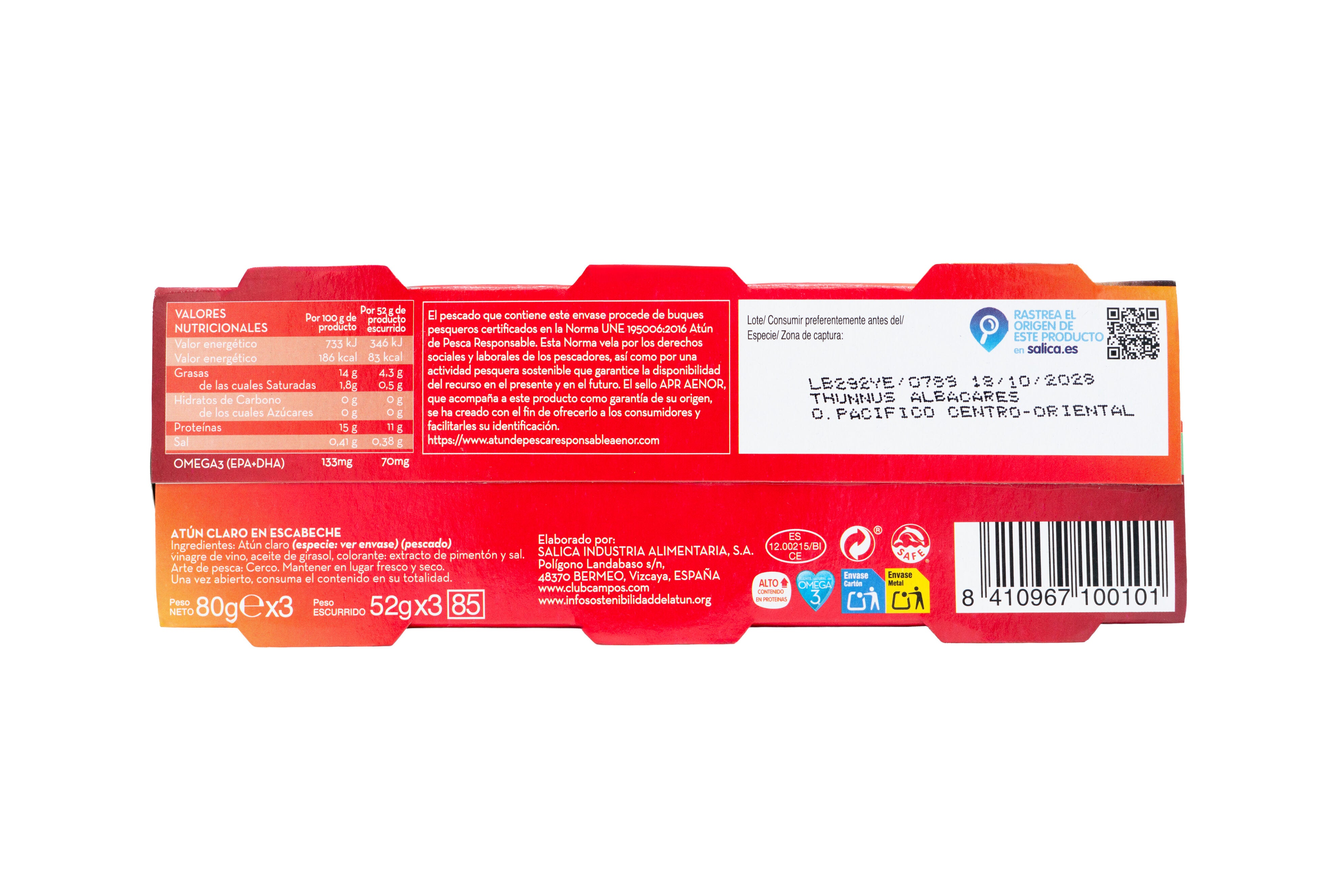 Atun claro escabeche lata Campos p3 56g/u escurr