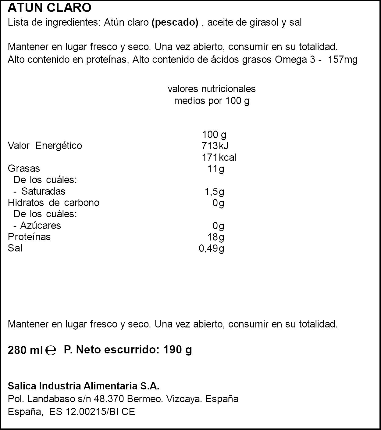 Atun claro escabeche lata Campos 190g escurr