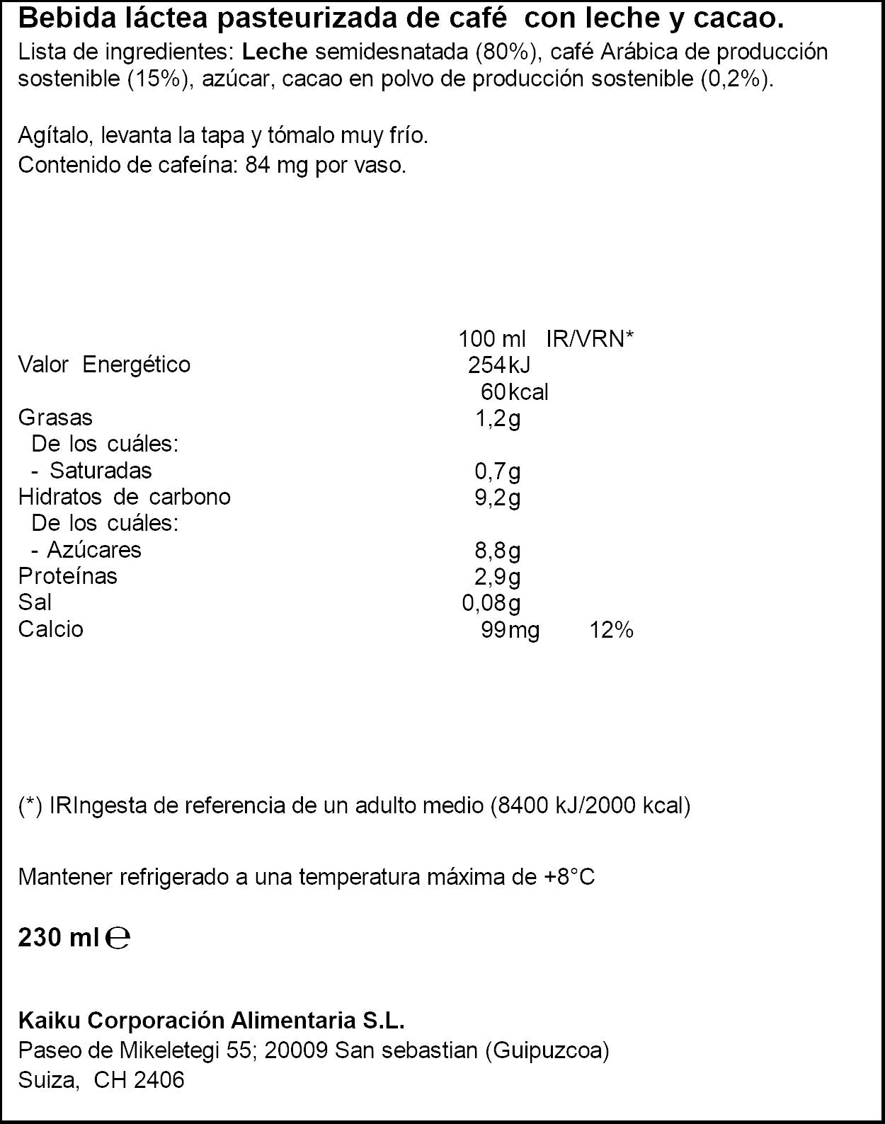 Café latte capuchino Kaiku 230ml