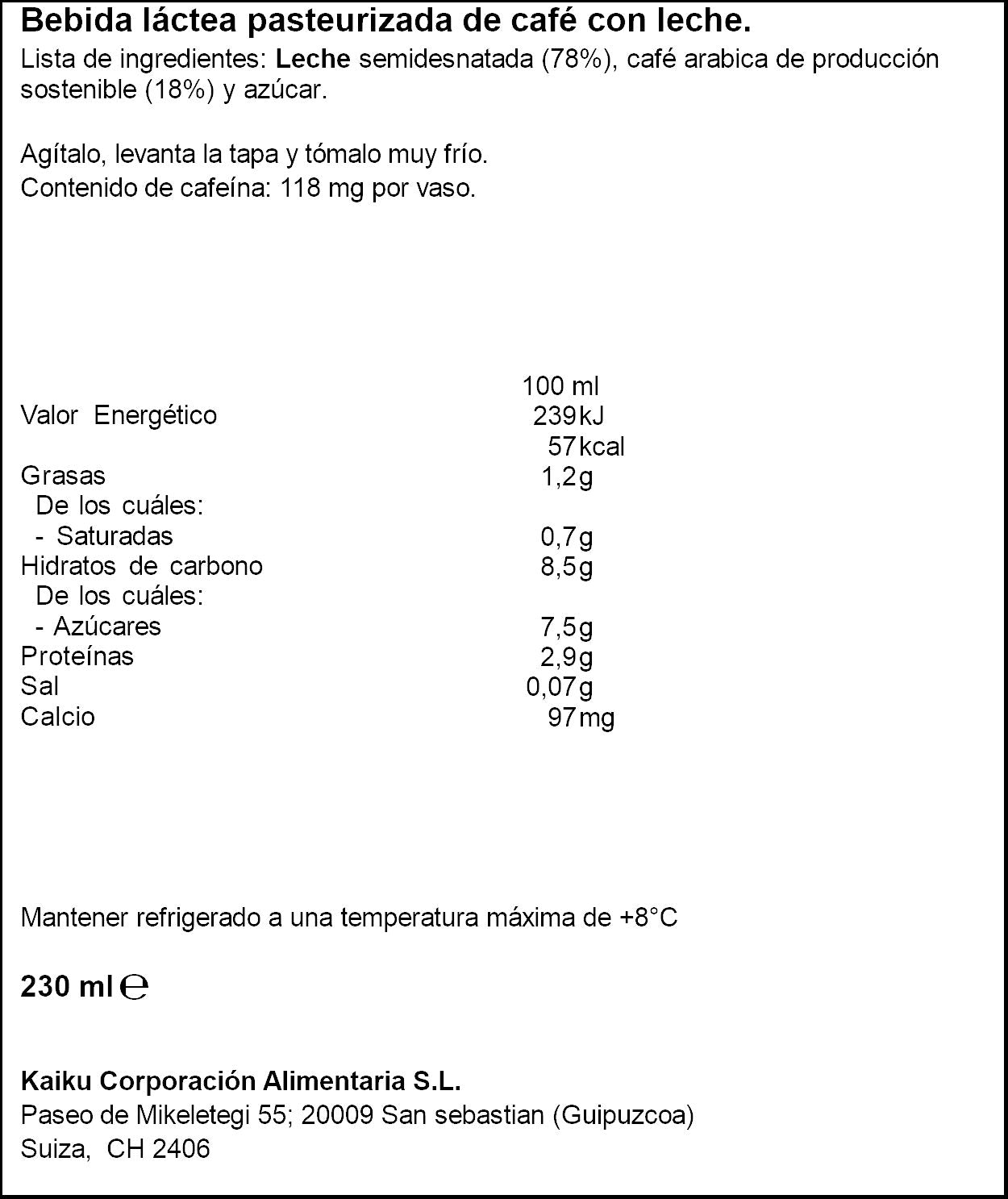 Café latte espresso Kaiku 230ml